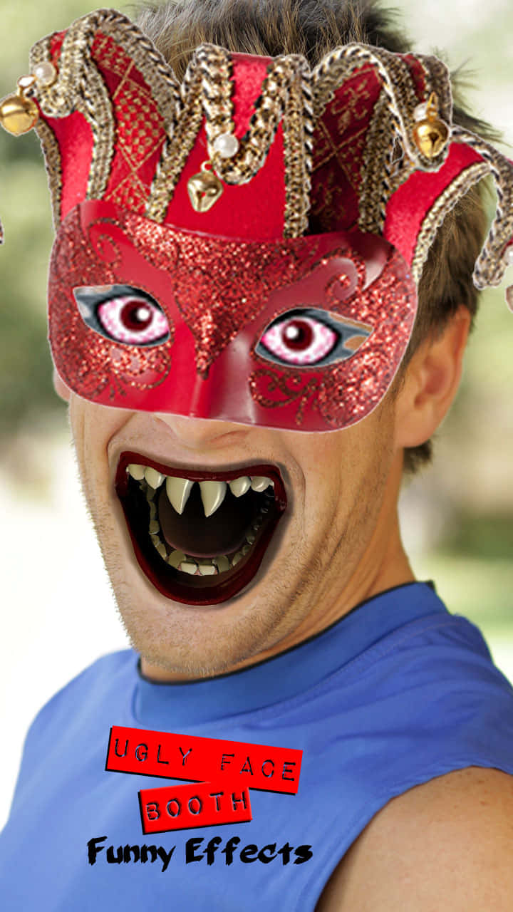 red glittery jester mask, fangs, wide eyes, HD Phone Wallpaper