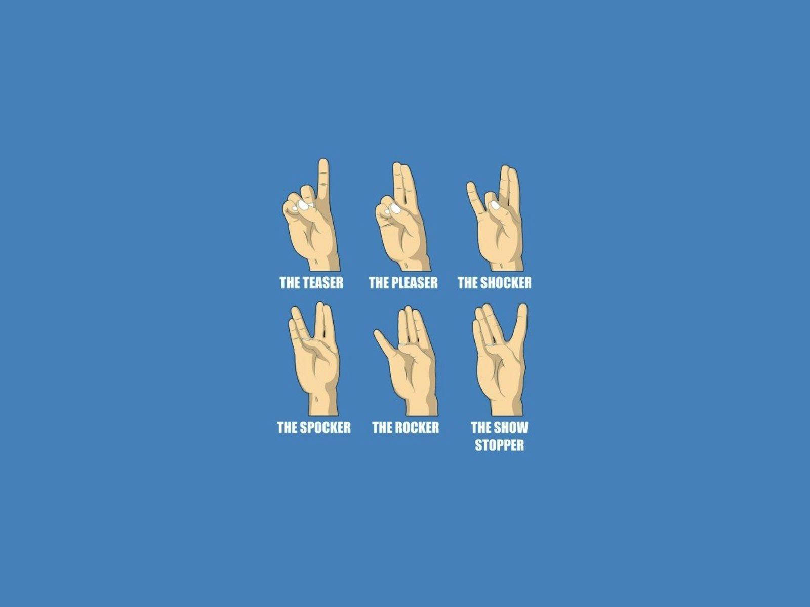 Funny, blue background, six illustrated hands, HD Desktop Wallpaper