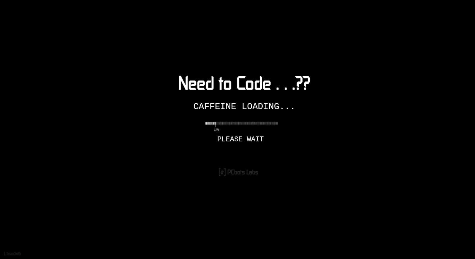 black screen, white pixelated text, caffeine loading, HD Desktop Wallpaper