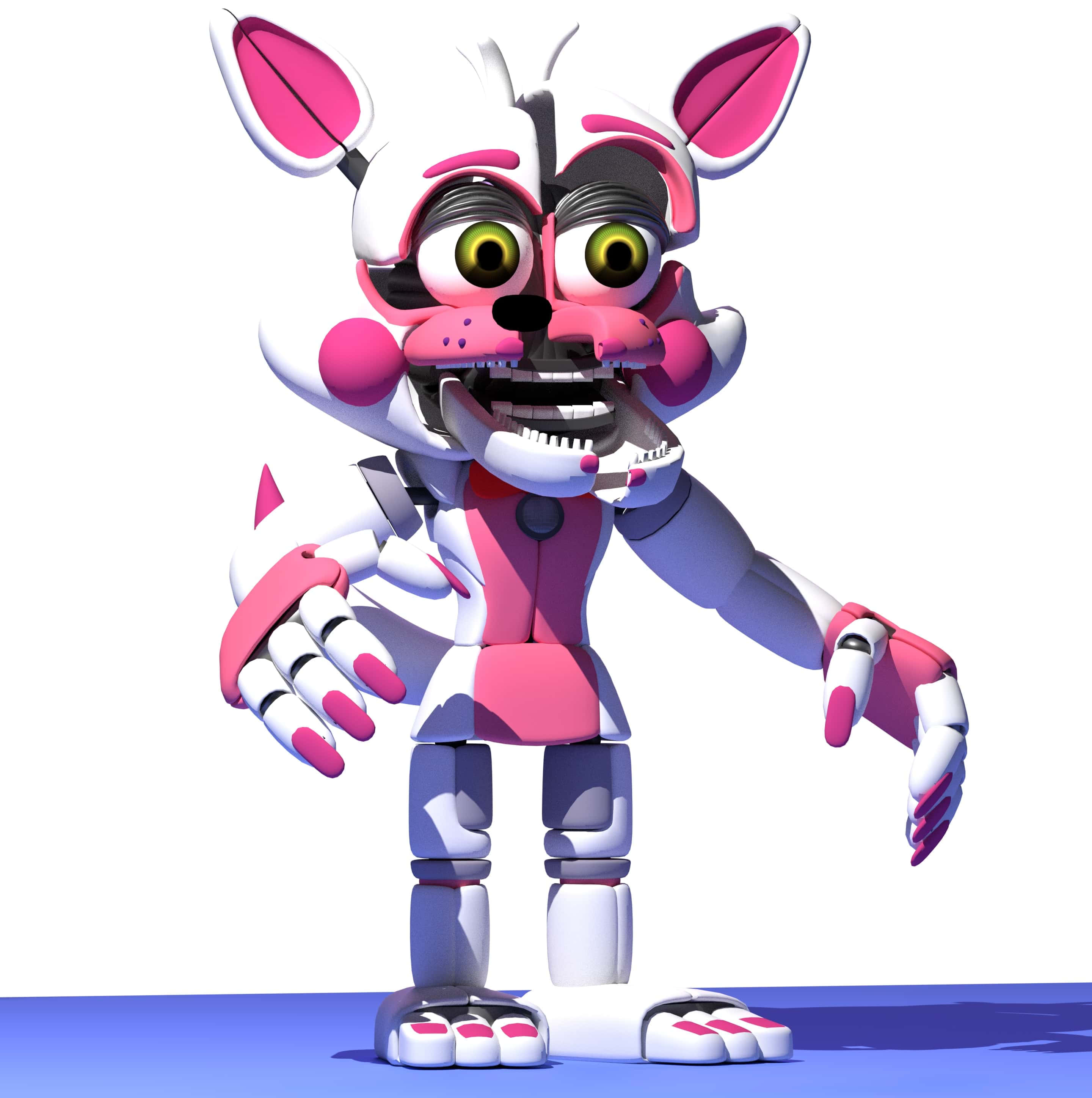Funtime Foxy, pink and white, glowing eyes, 2K Phone Wallpaper