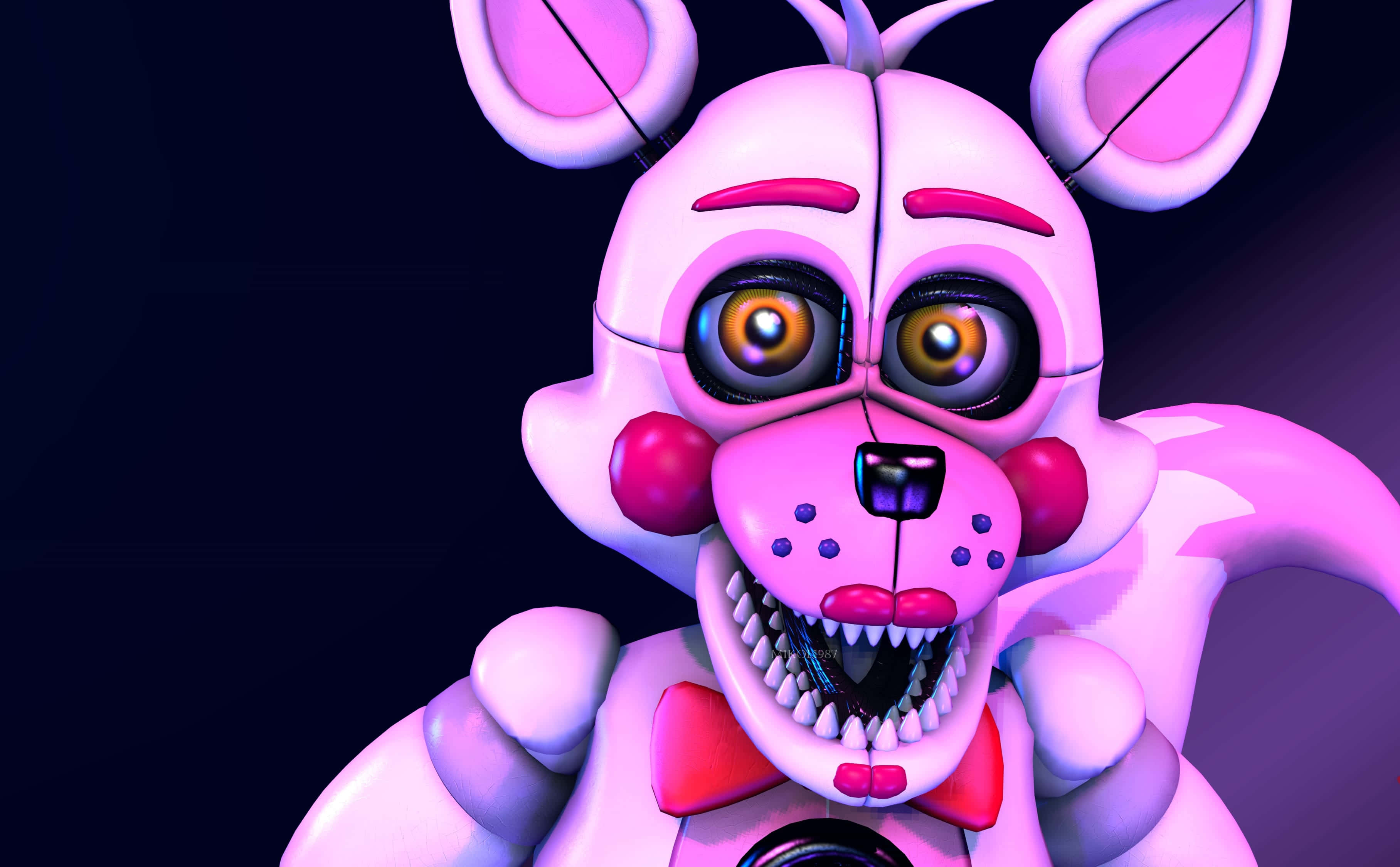 Funtime Foxy, pink animatronic rabbit, glowing eyes, 2K Desktop Wallpaper