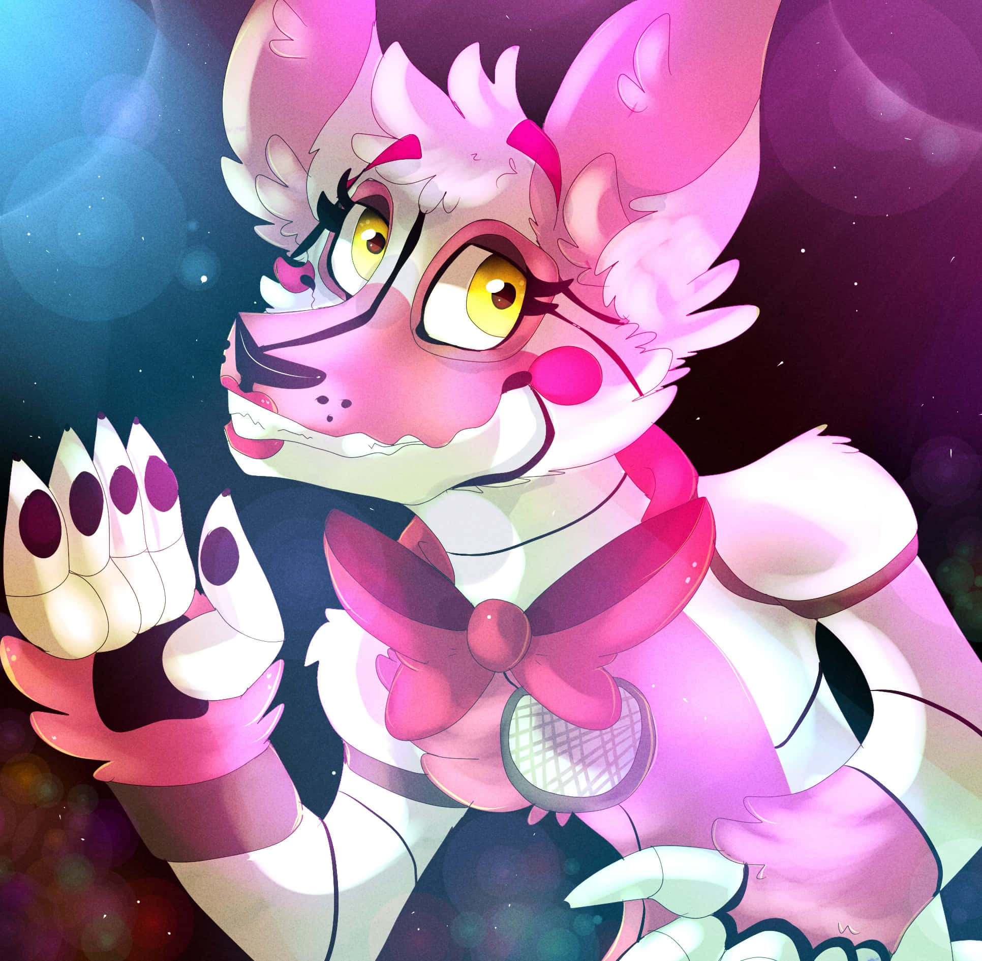 Funtime Foxy, pink anthropomorphic fox, yellow eyes, Full HD Desktop Wallpaper
