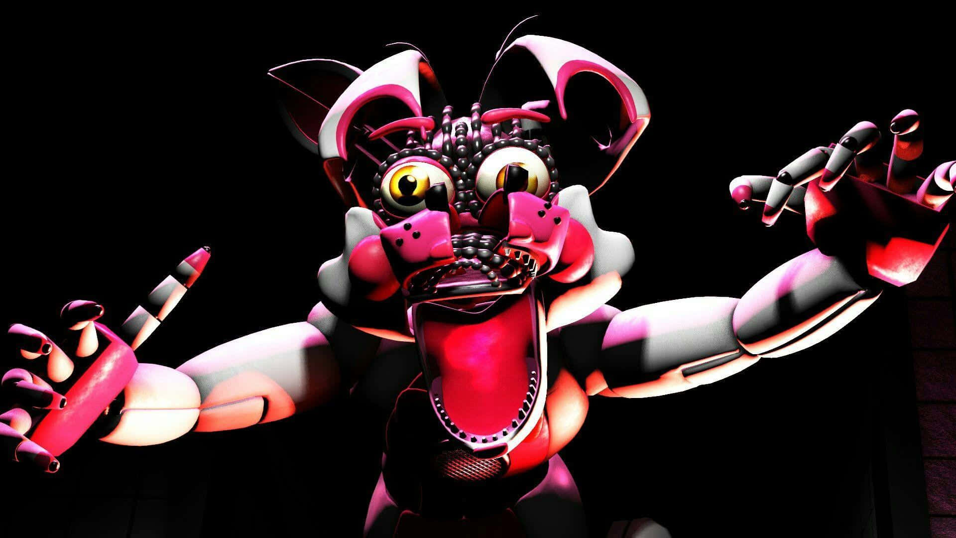 Funtime Foxy, pink and white, glowing eyes, Full HD Desktop Wallpaper