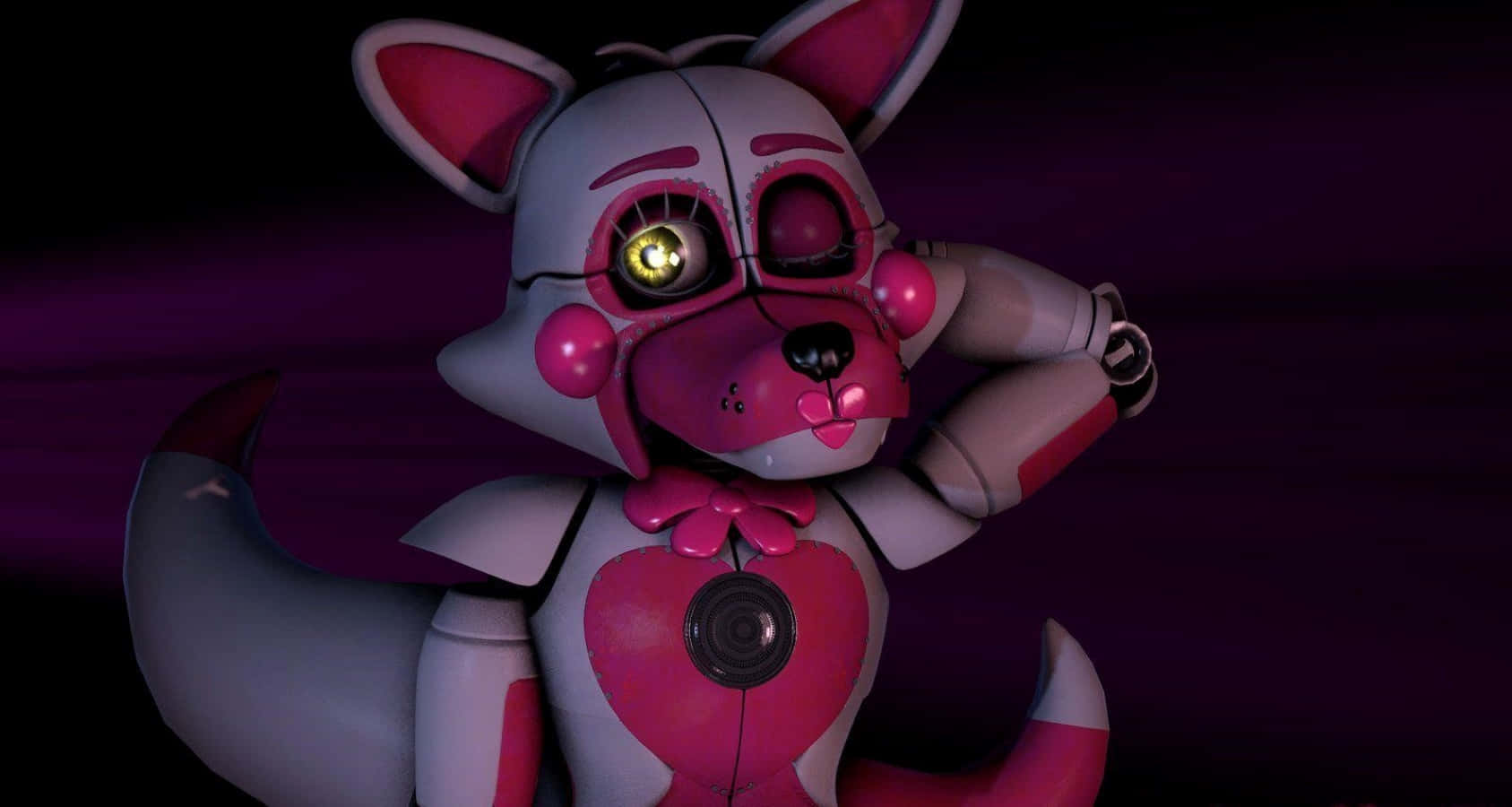 Funtime Foxy, pink and gray, glowing yellow eye, HD Desktop Wallpaper