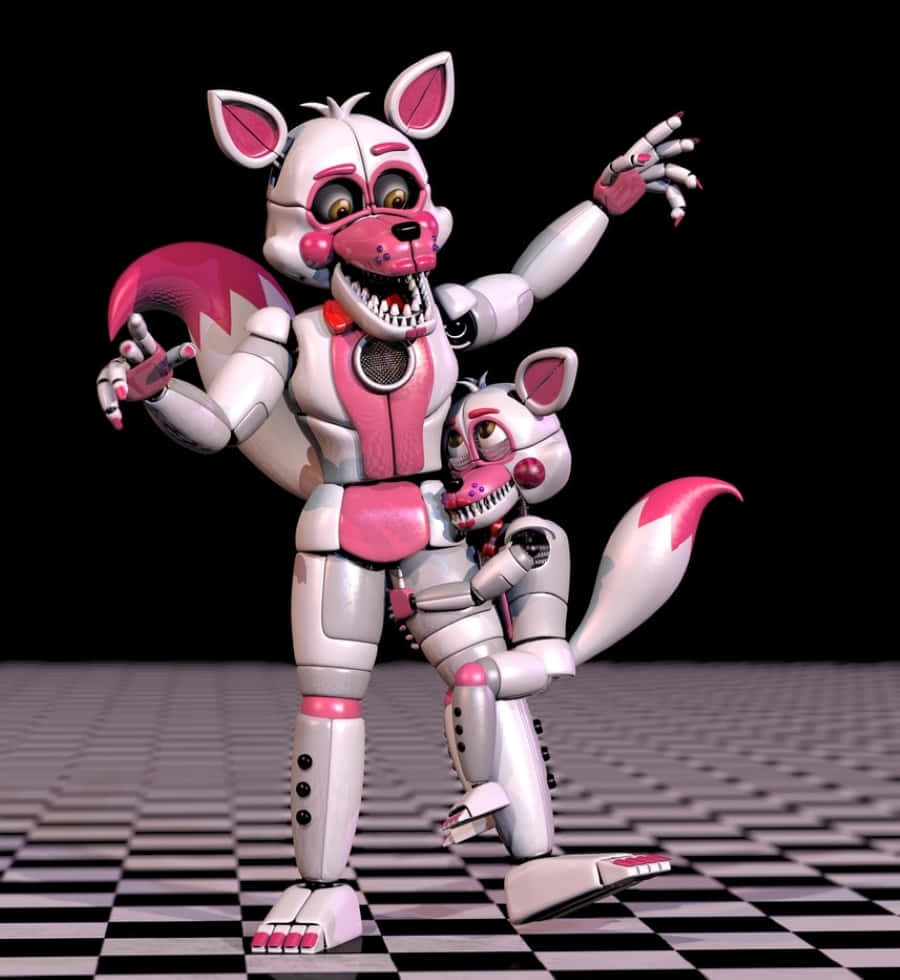 Funtime Foxy, pink accents, checkered floor, SD Phone Wallpaper