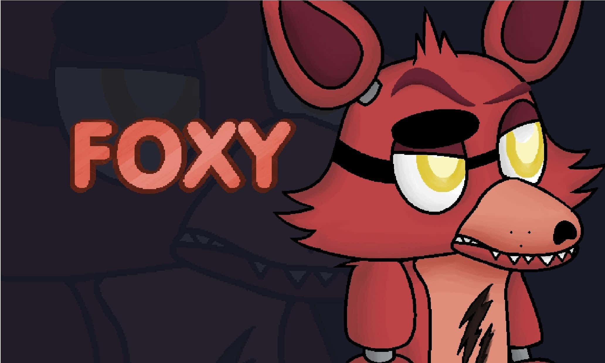 Cute Foxy, red fox animatronic, glowing yellow eyes, Full HD Desktop Wallpaper