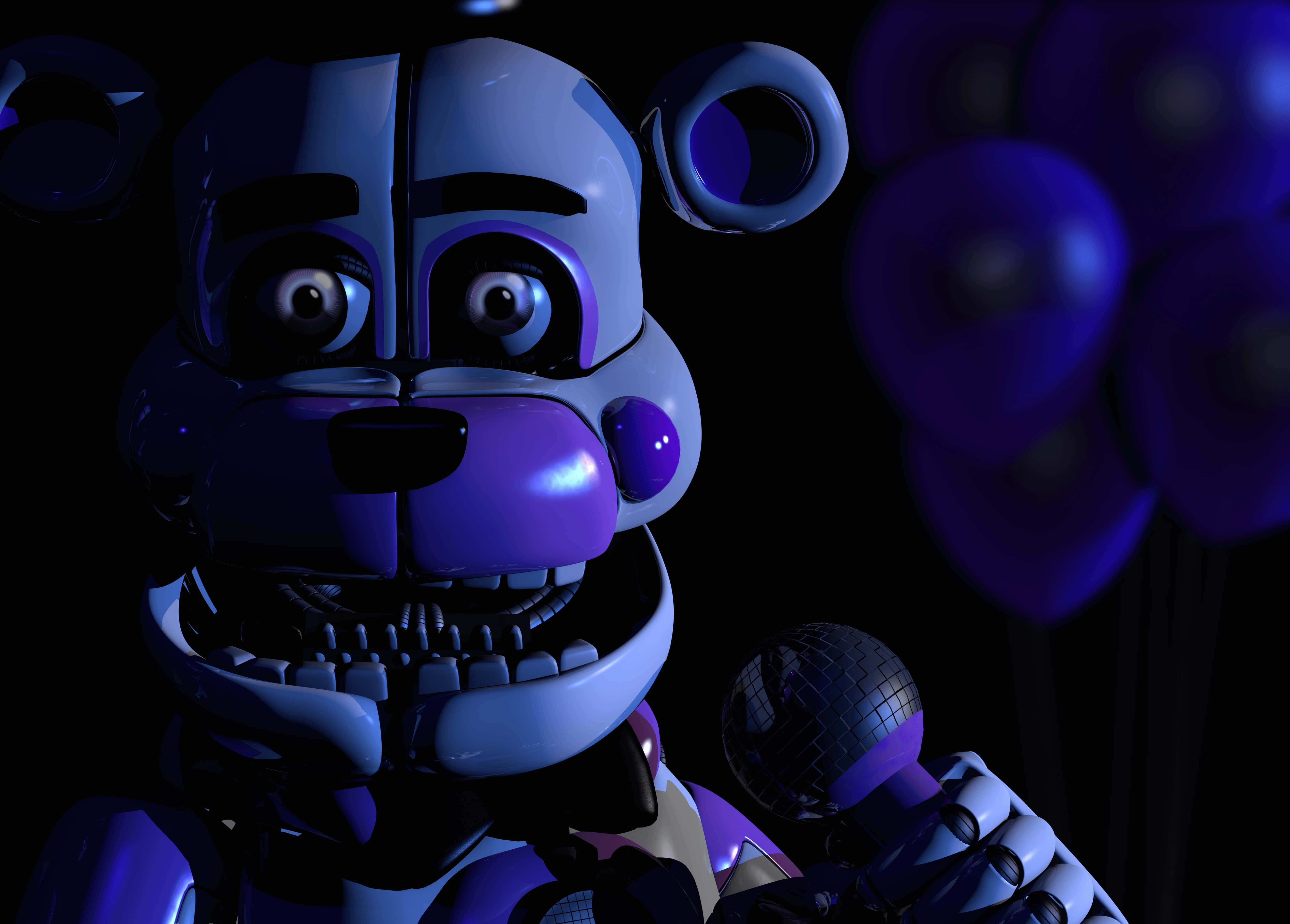 Funtime Freddy, purple animatronic bear, sharp teeth, 5K Desktop Wallpaper