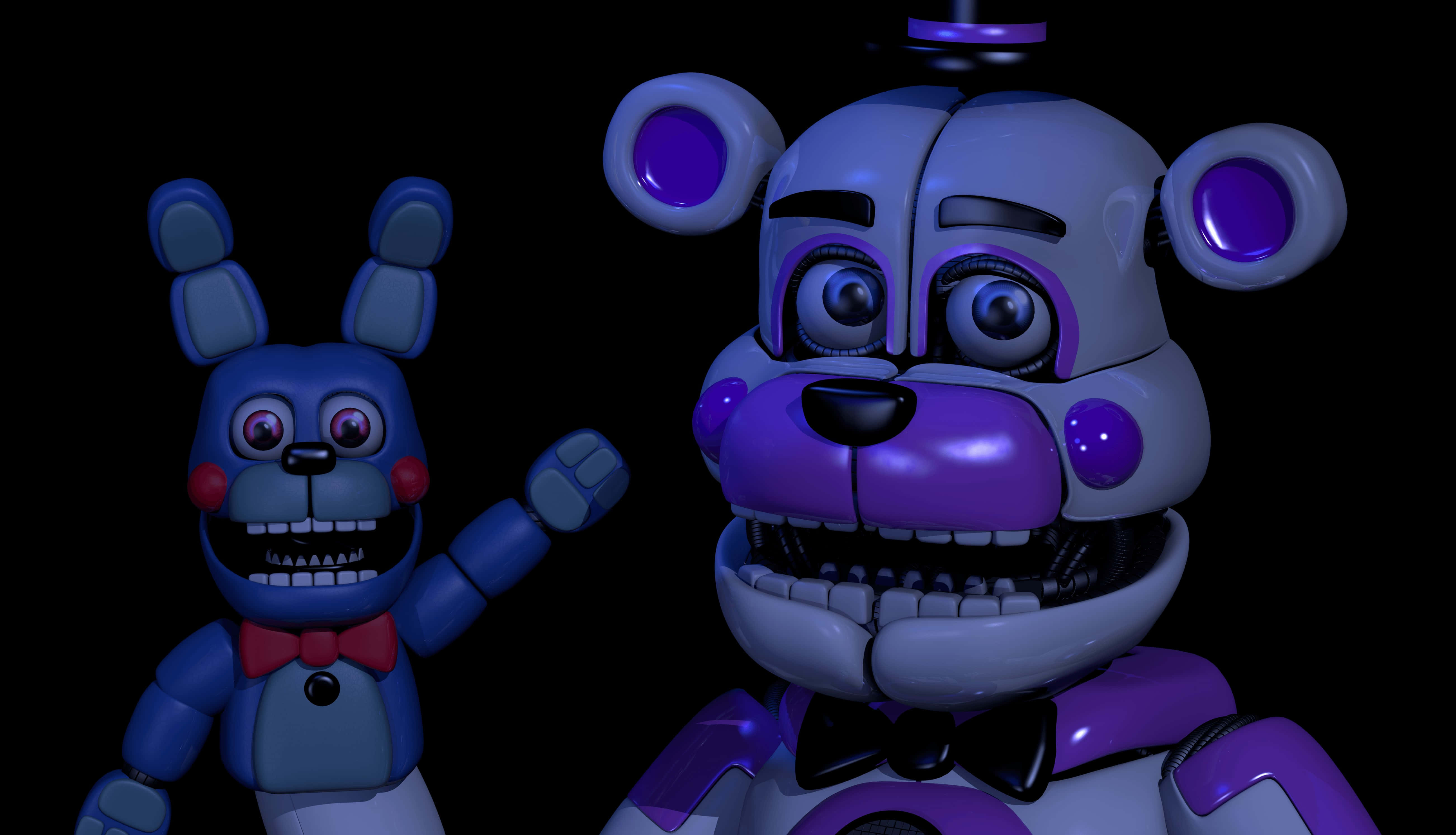 Funtime Freddy, animatronic characters, dark lighting, 5K Desktop Wallpaper