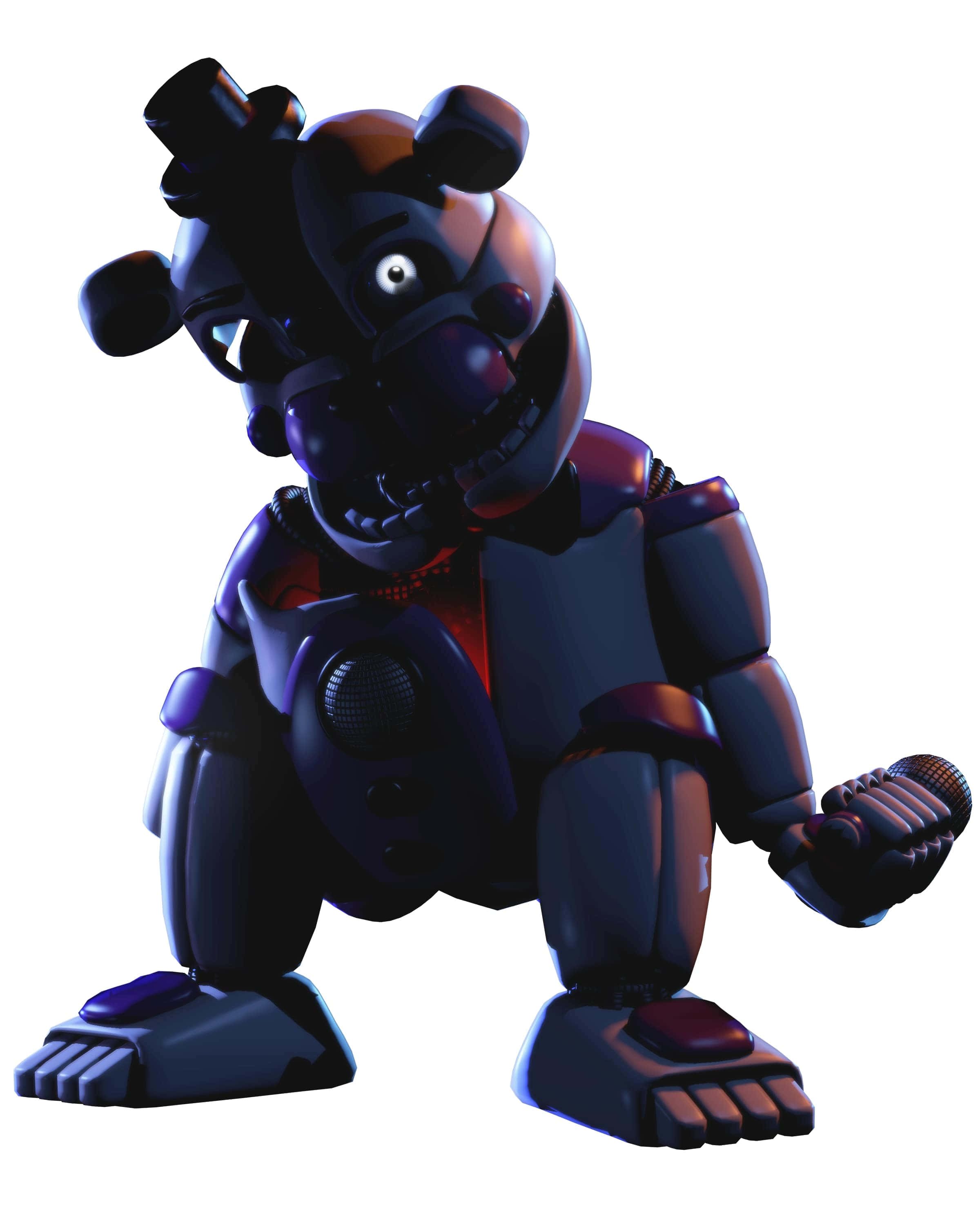 Funtime Freddy, dark blue animatronic bear, glowing eye, 2K Phone Wallpaper