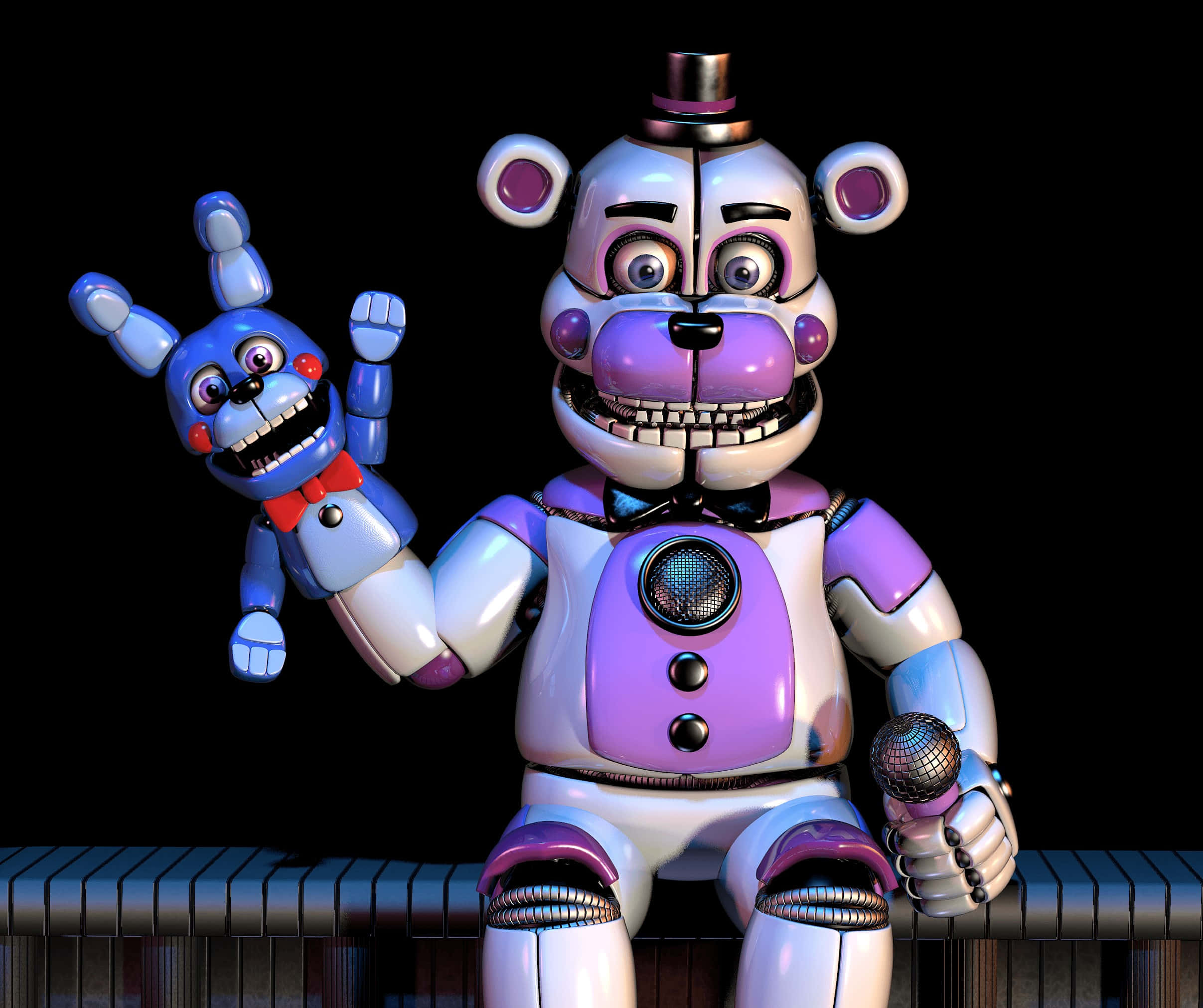 Funtime Freddy, purple animatronic bear, microphone, Full HD Desktop Wallpaper