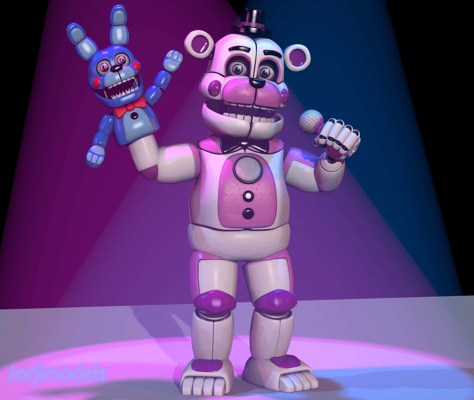 Funtime Freddy, pink animatronic bear, microphone, Full HD Desktop Wallpaper
