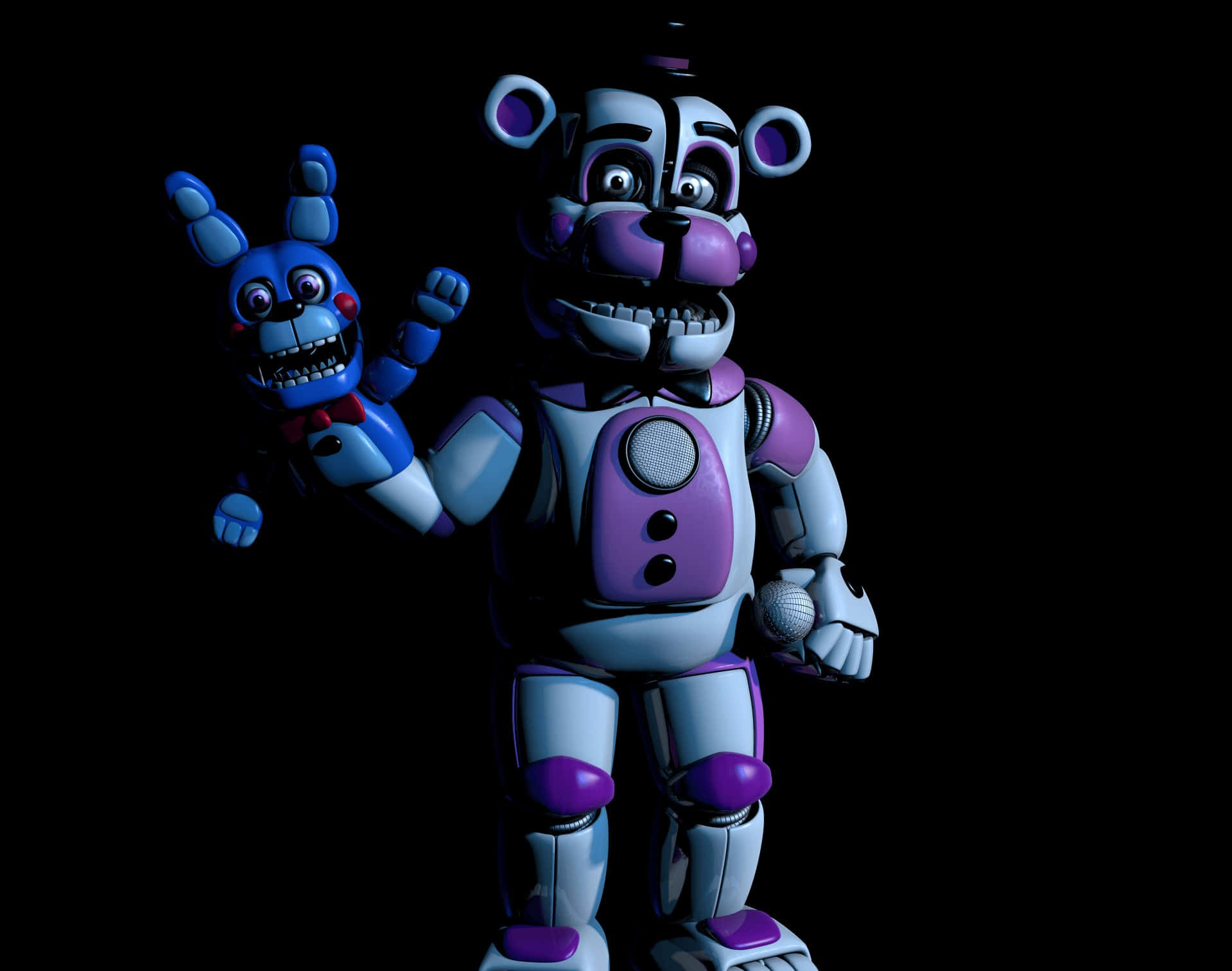 Funtime Freddy, purple and white animatronic bear, glowing eyes, HD Desktop Wallpaper