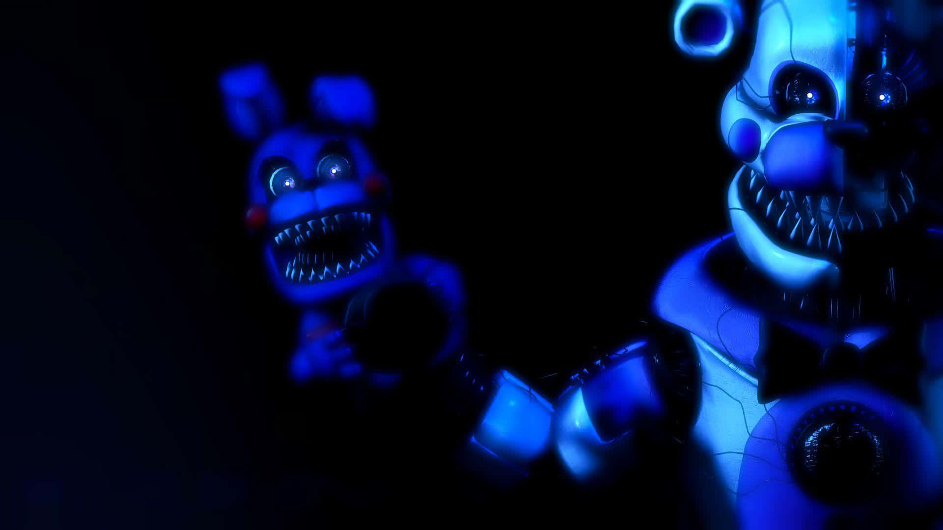 Funtime Freddy, eerie blue light, pitch-black background, Full HD Desktop Wallpaper