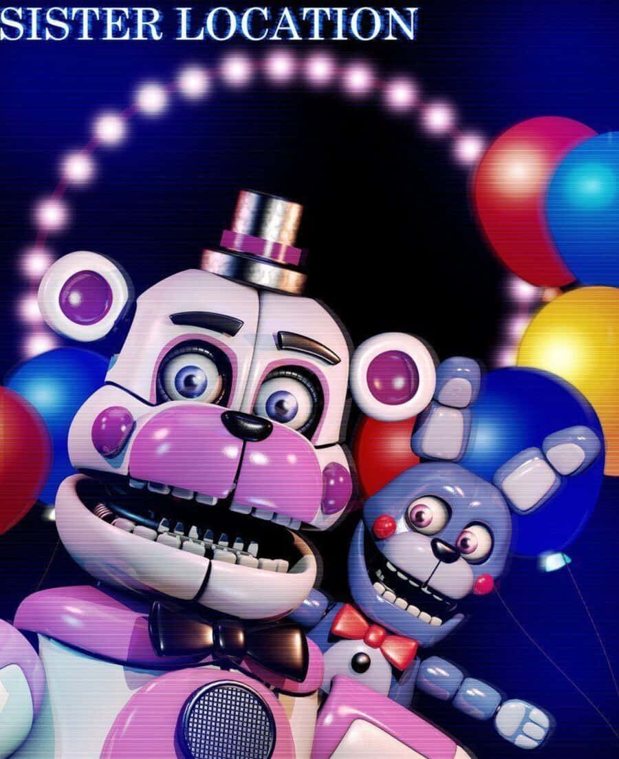 Funtime Freddy, animatronic bears, glowing arch of lights, SD Phone Wallpaper