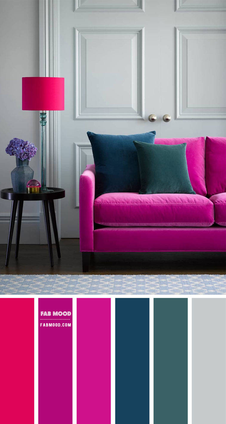 magenta velvet sofa, teal pillows, pink lamp, HD Phone Wallpaper