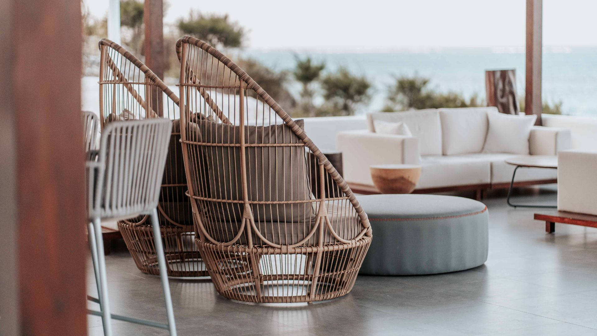 rattan eden pod furniture, modern wicker chairs, white sofas, Full HD Desktop Wallpaper