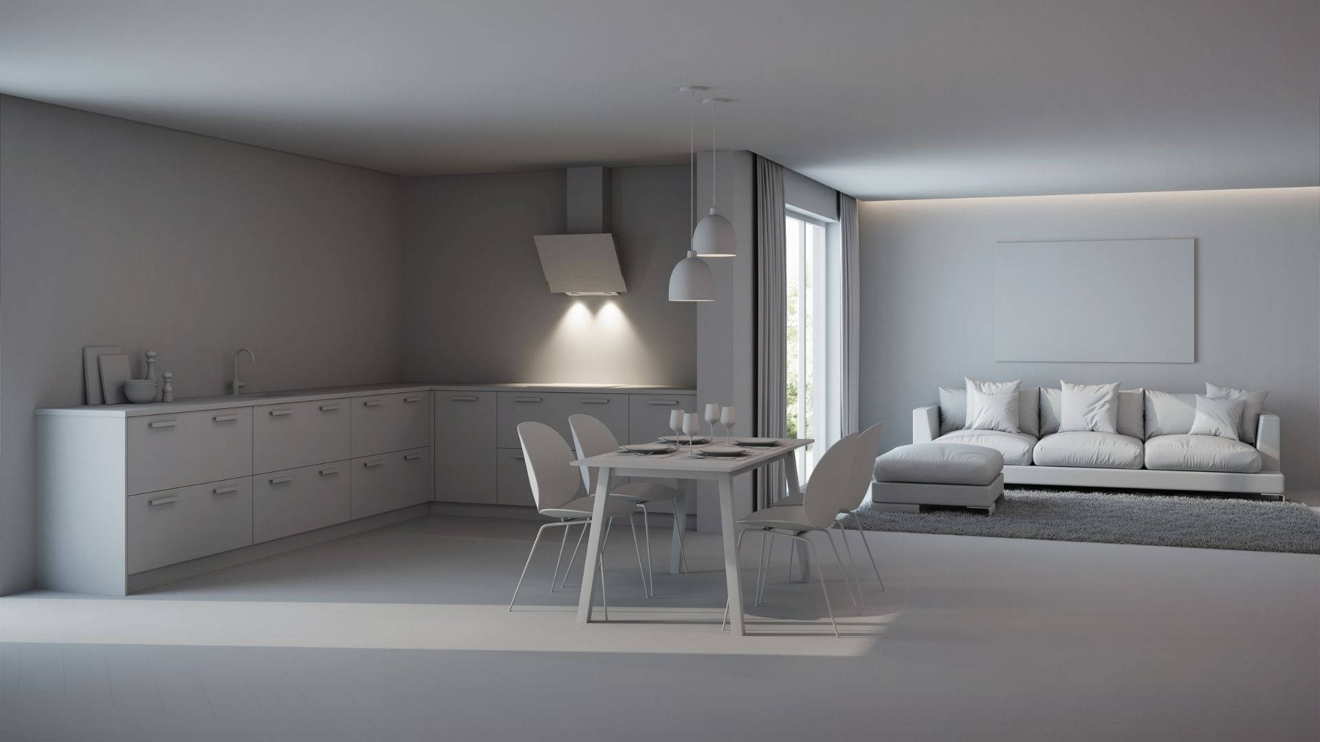 modern living room, white furniture, soft ambient lighting, Full HD Desktop Wallpaper