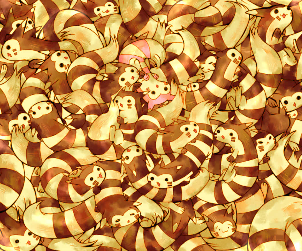 Furret, striped tails, cute cartoon raccoons, SD Desktop Wallpaper