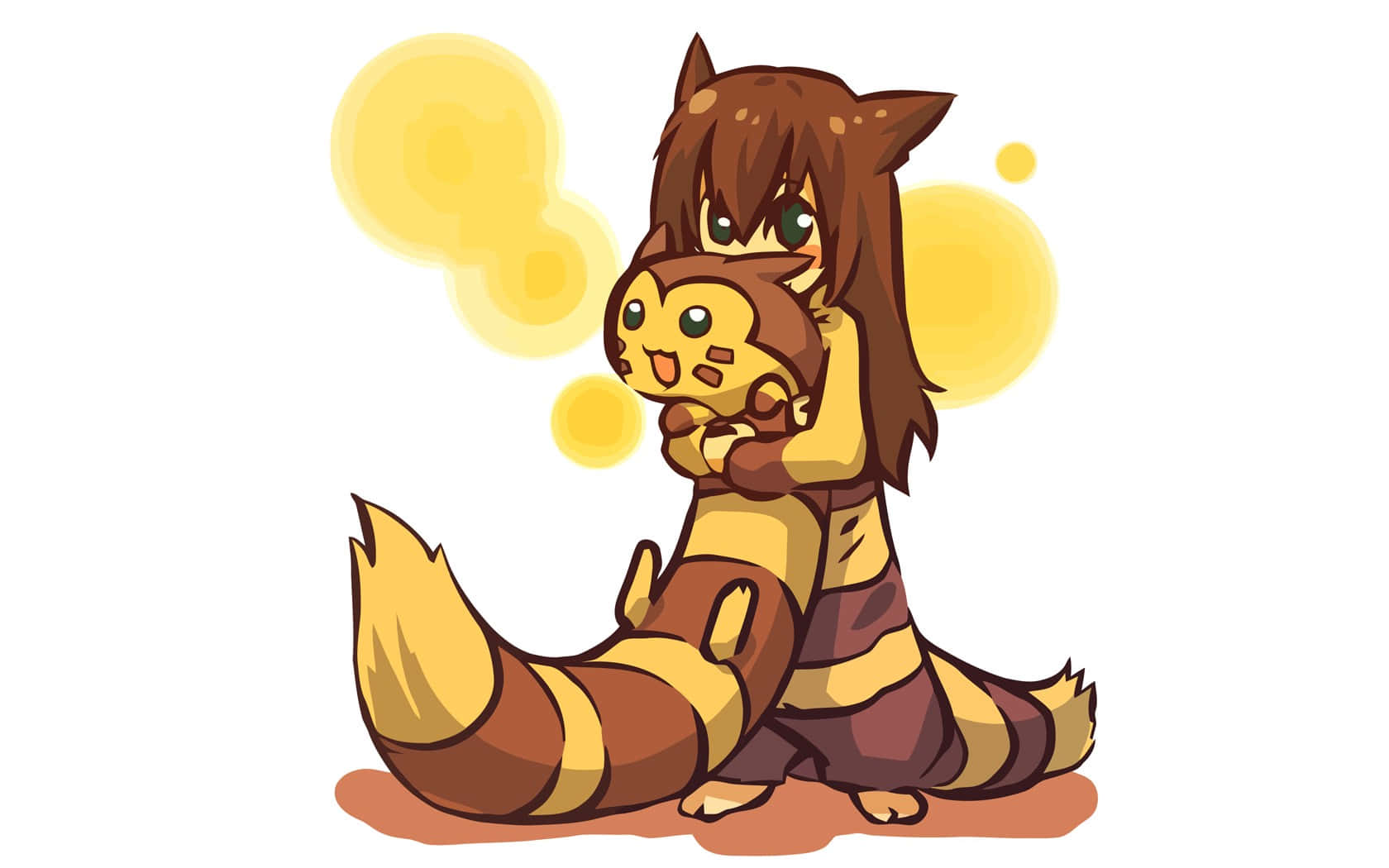 Furret, brown fur, yellow stripes, HD Desktop Wallpaper