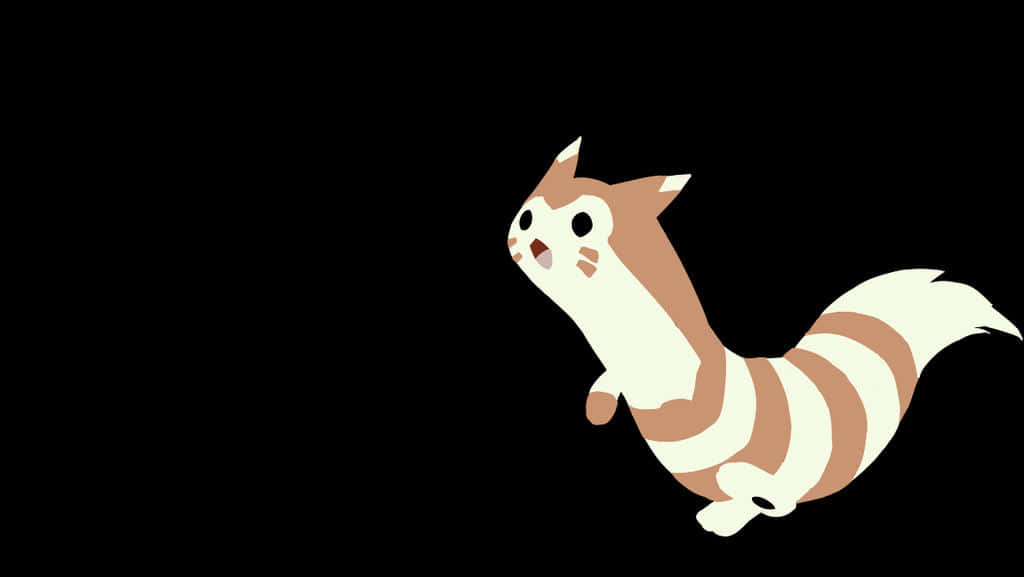 Furret, black backdrop, brown and white stripes, SD Desktop Wallpaper