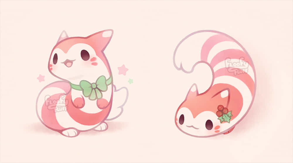 pink furret, candy cat, green bows, SD Desktop Wallpaper