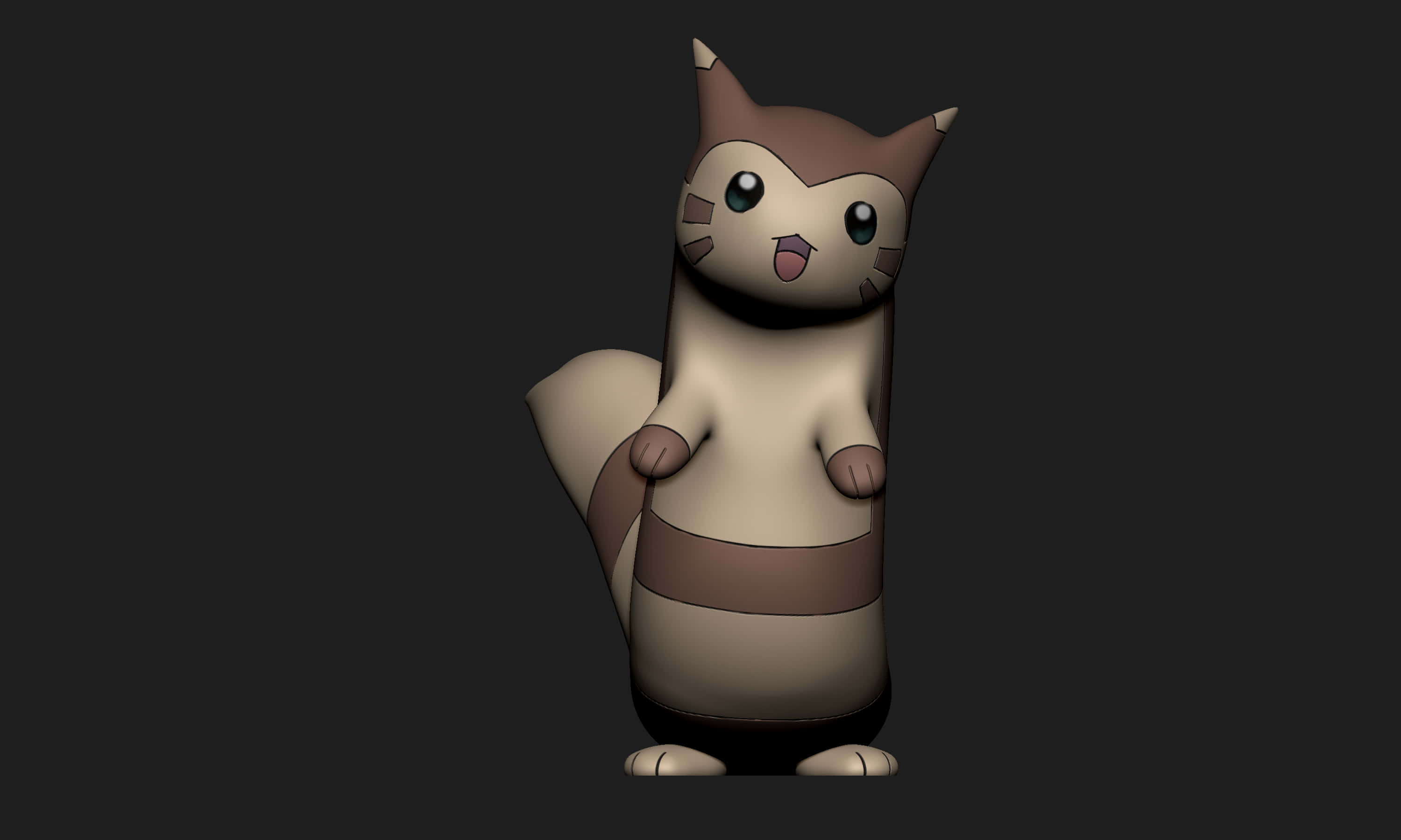 Furret, 3D model, brown stripes, 2K Desktop Wallpaper