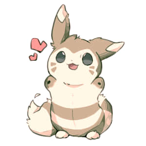 Furret, hearts, chibi-style, SD Desktop Wallpaper