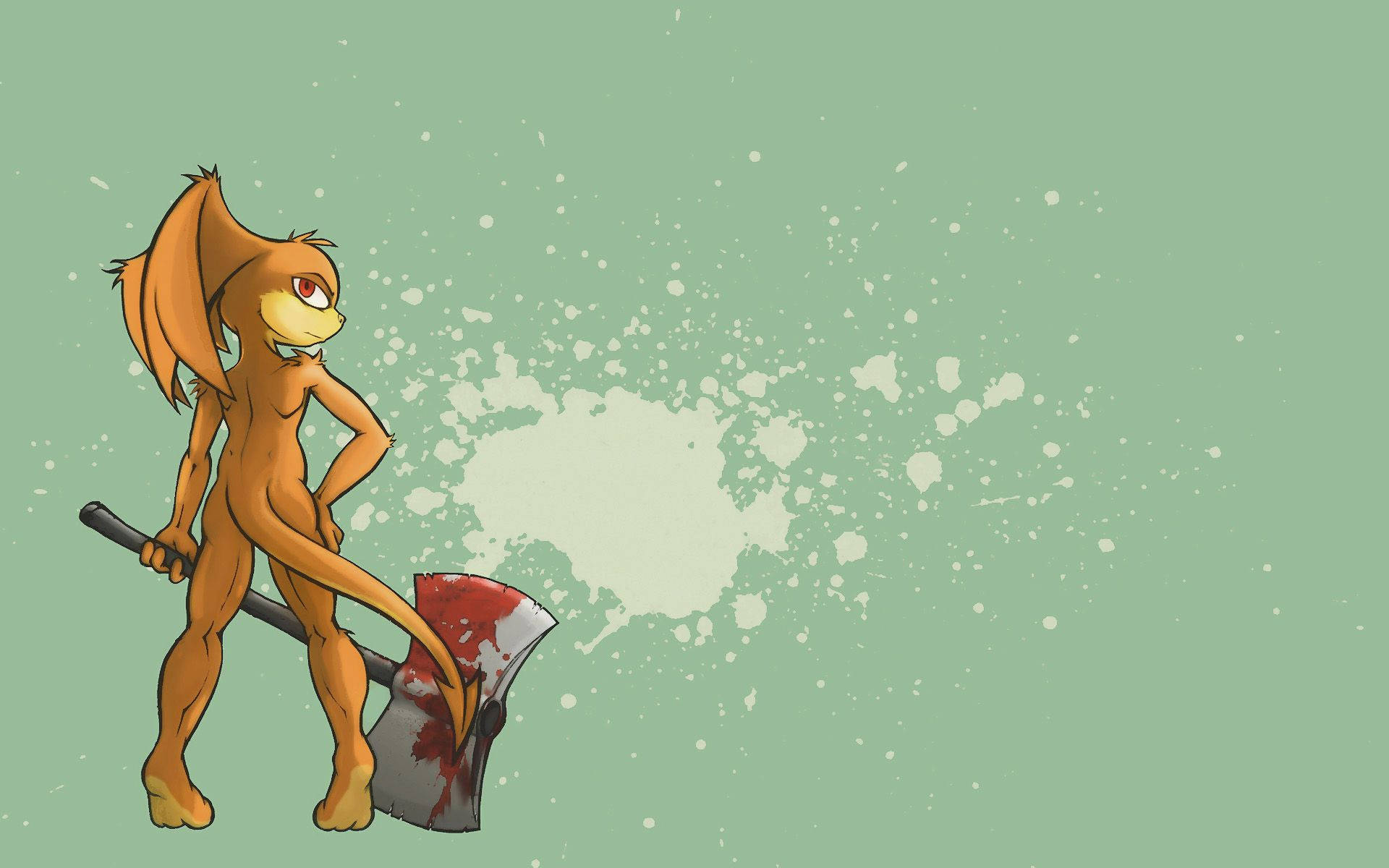 anthropomorphic fox, red eyes, bloodied axe, Full HD Desktop Wallpaper