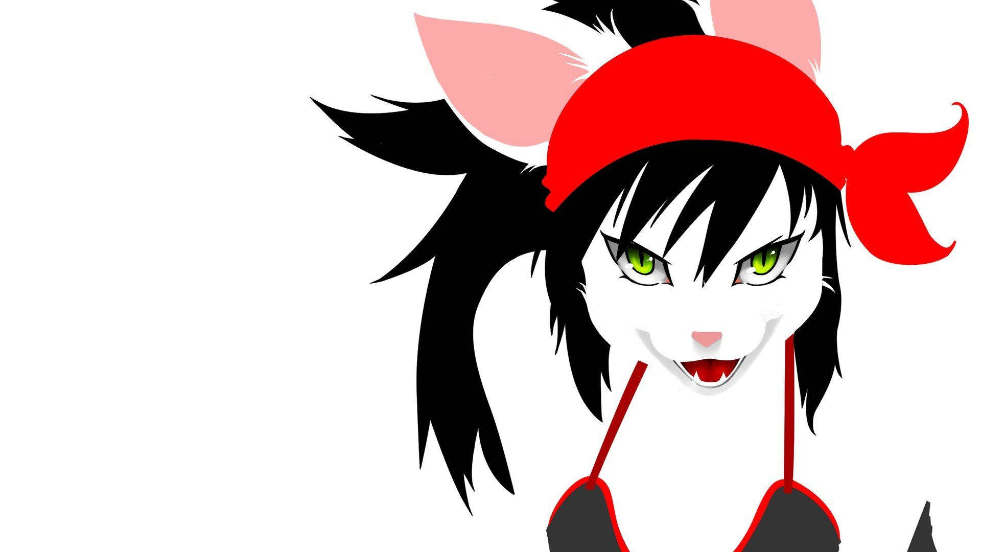 female furry, anime cat girl, black hair, Full HD Desktop Wallpaper