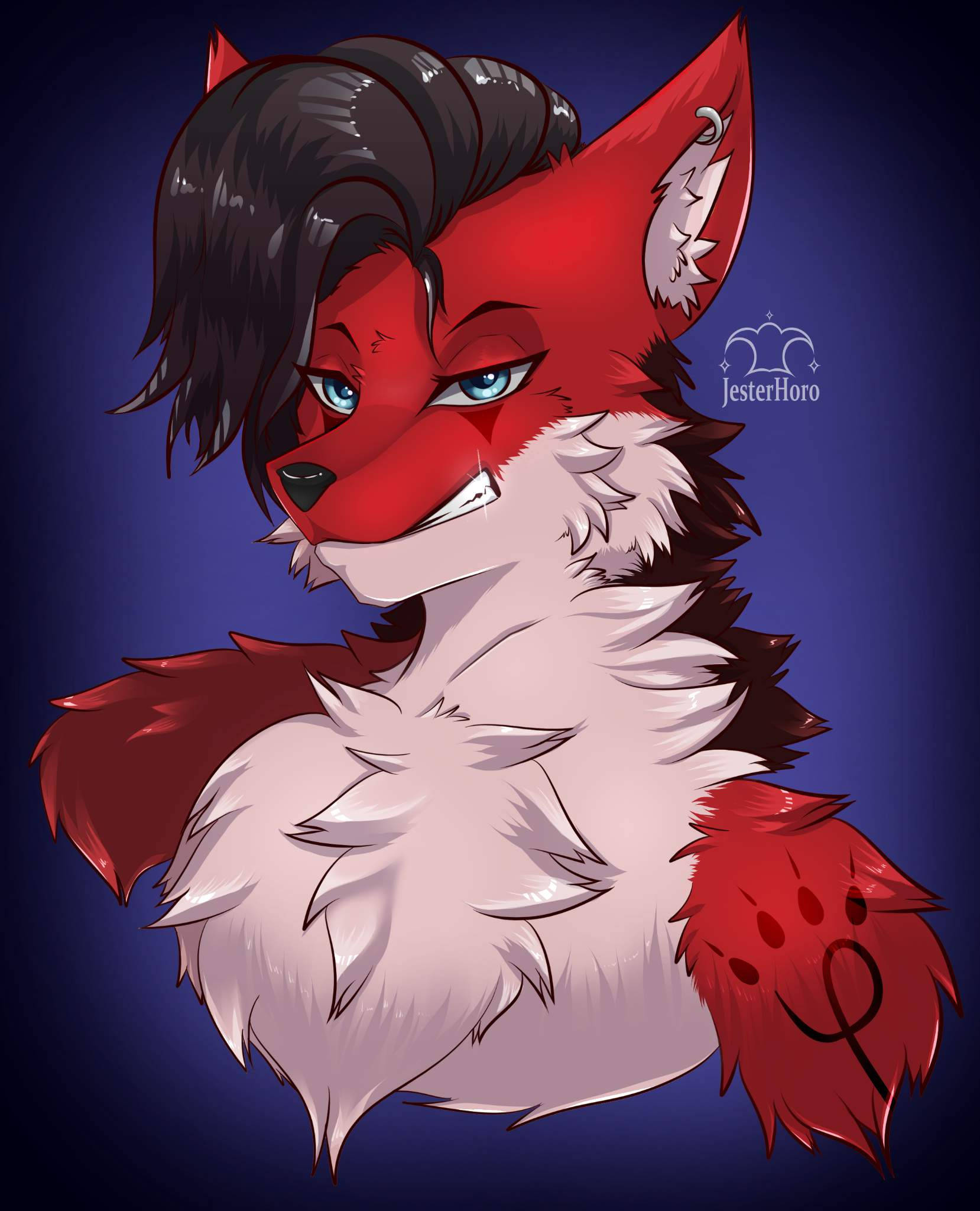 red fox, black hair, blue eyes, Full HD Phone Wallpaper