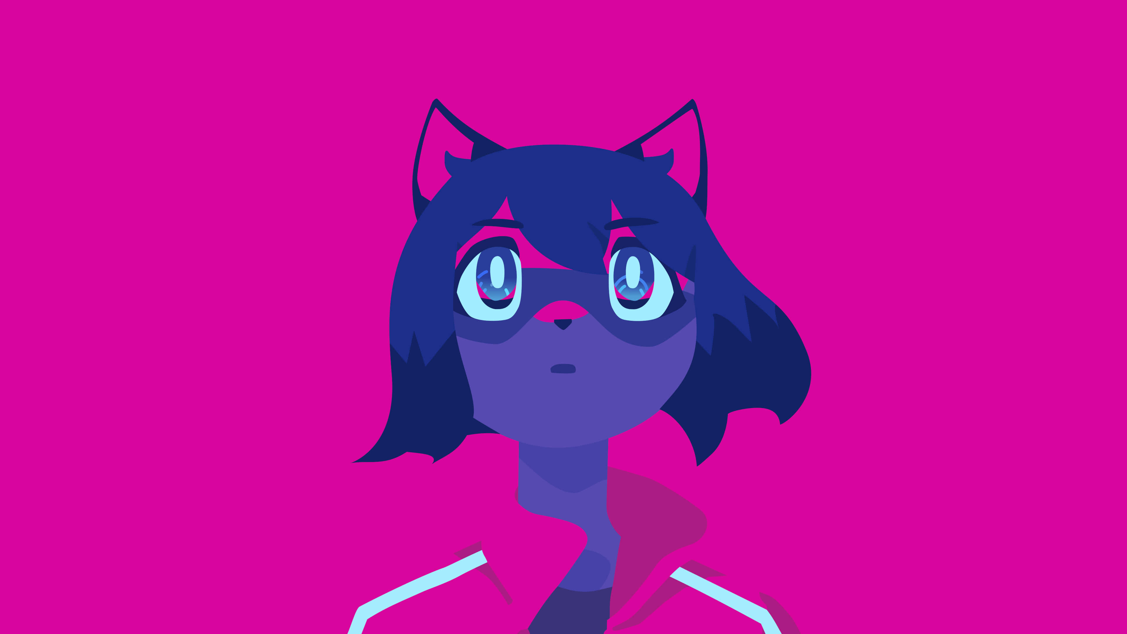 anime cat girl, blue eyes, dark hair, 4K Desktop Wallpaper