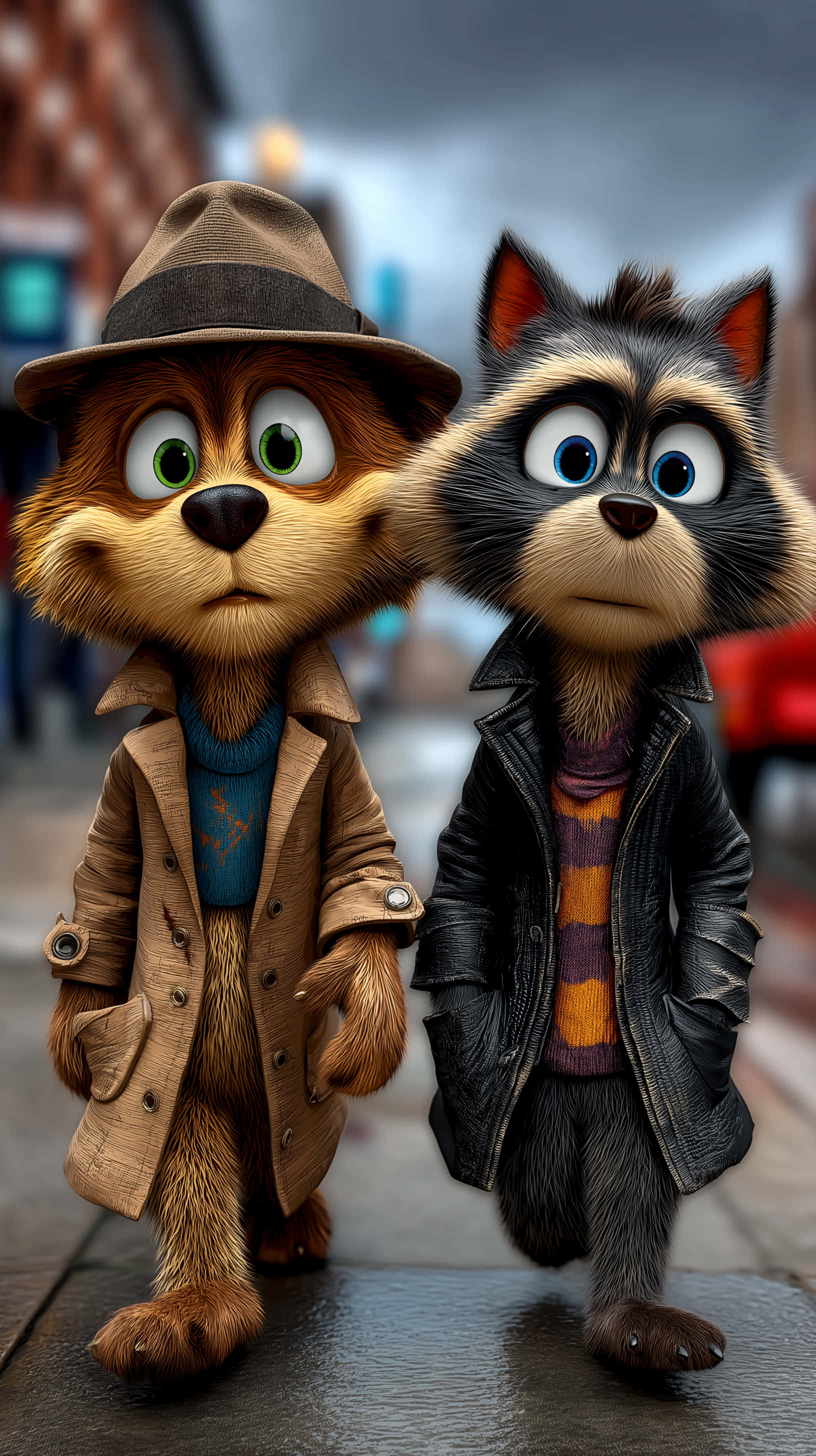 fox, brown fedora, raccoon, 2K Phone Wallpaper