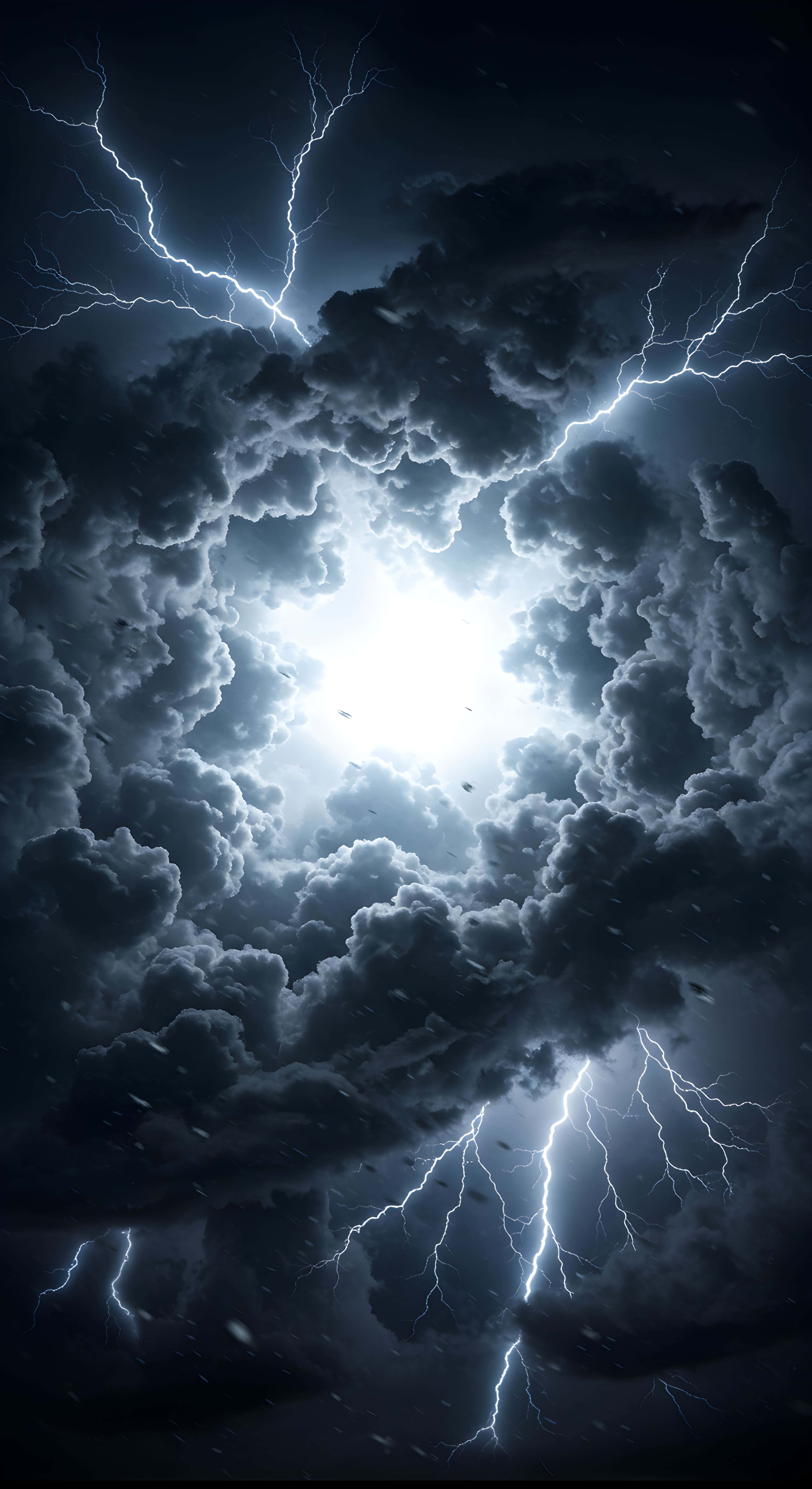 Eye of the Fury, storm sky, jagged lightning bolts, 5K Phone Wallpaper