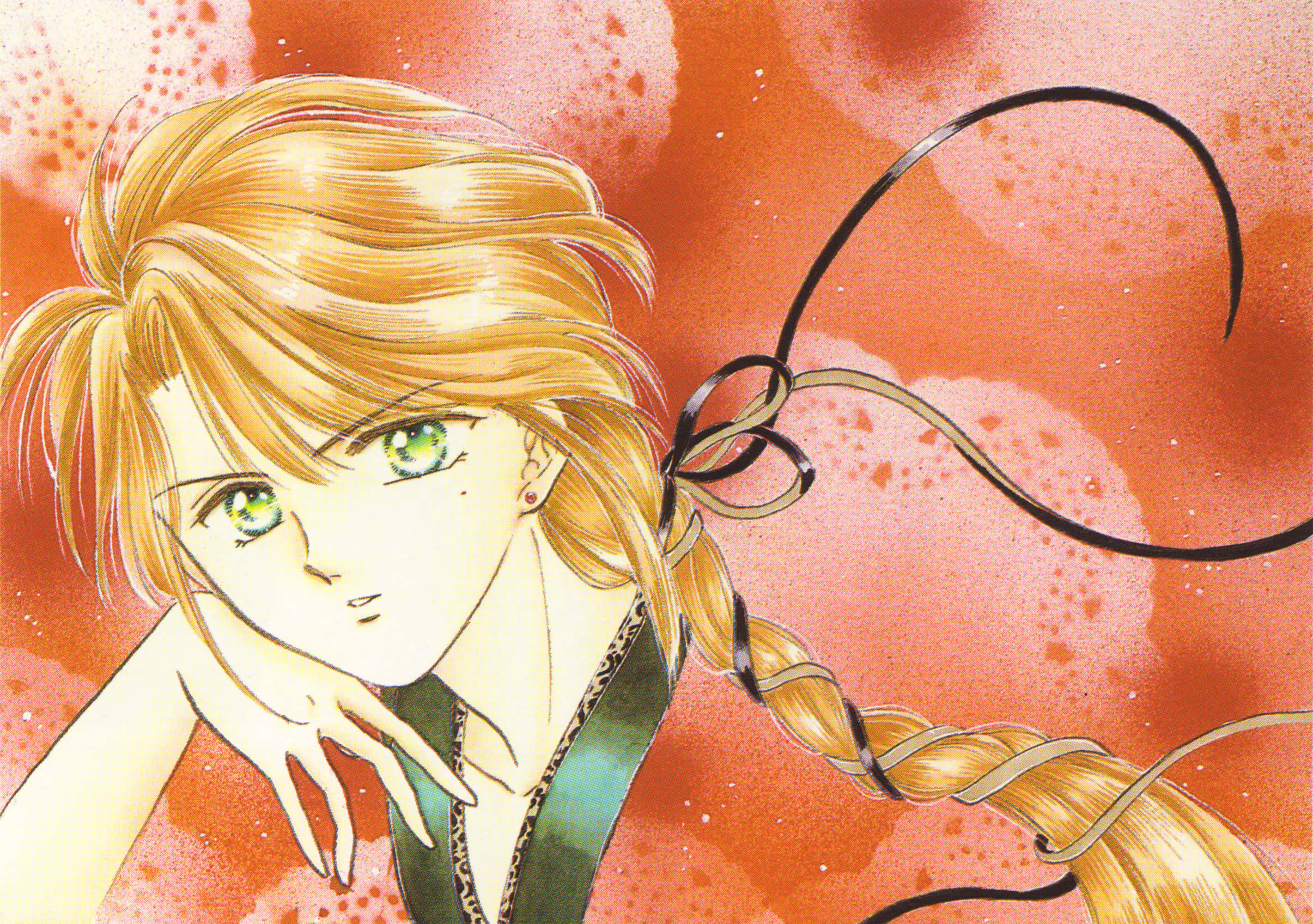 Fushigi Yuugi Nuriko, golden braided hair, green eyes, 2K Desktop Wallpaper