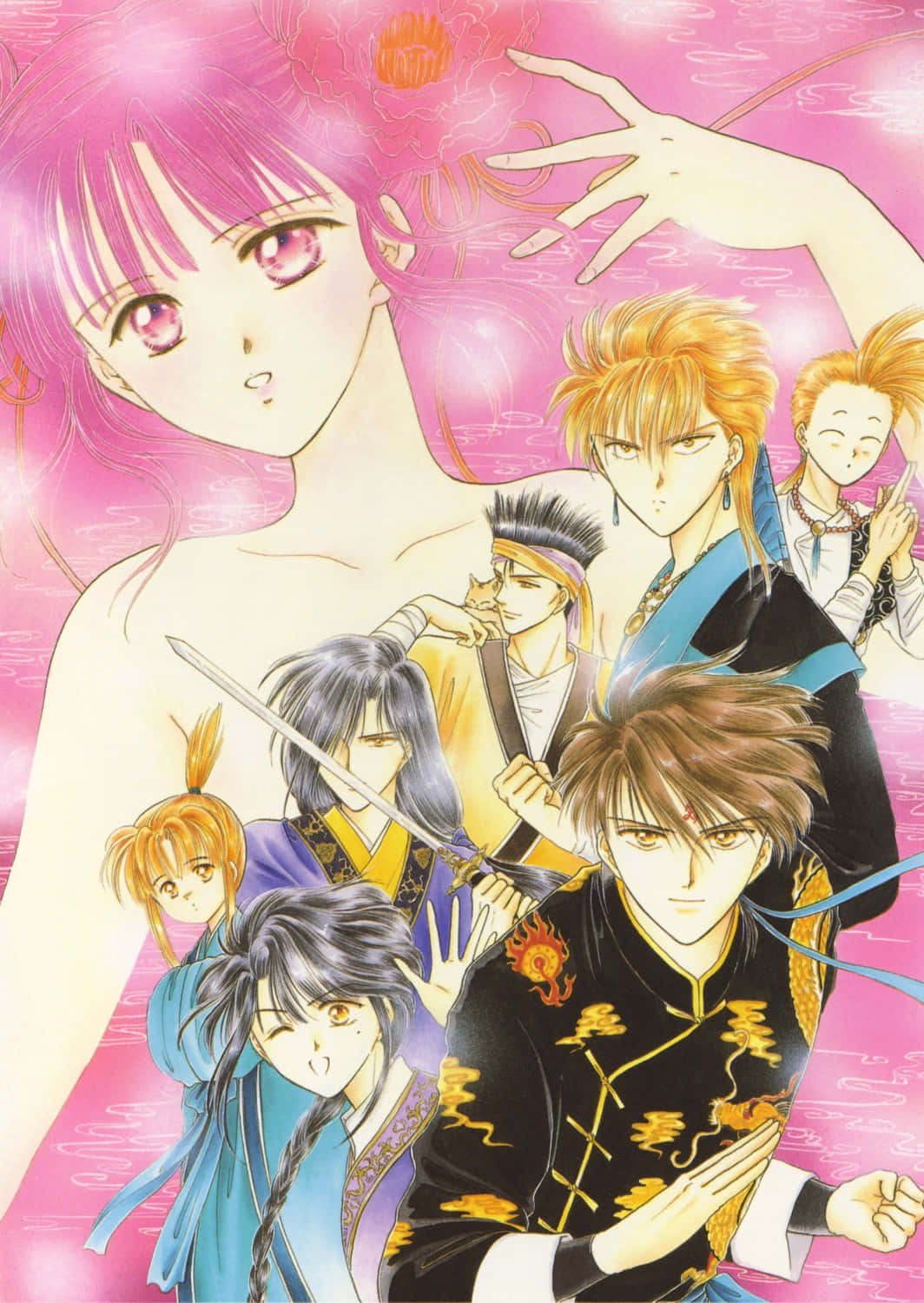 Fushigi Yuugi, Nuriko, pink floral background, HD Phone Wallpaper