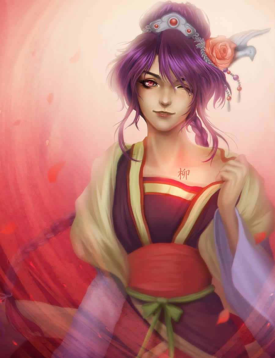 Fushigi Yuugi Nuriko, purple hair, red eyes, SD Phone Wallpaper