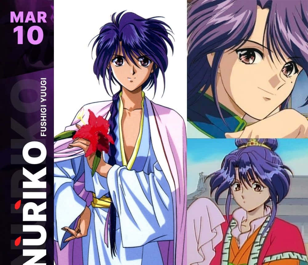 Fushigi Yuugi Nuriko, purple hair, red flower, SD Desktop Wallpaper