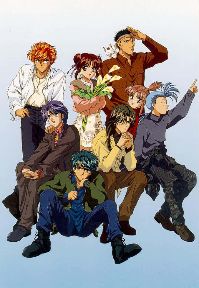 Fushigi Yuugi, group illustration, eight distinct characters, SD Phone Wallpaper