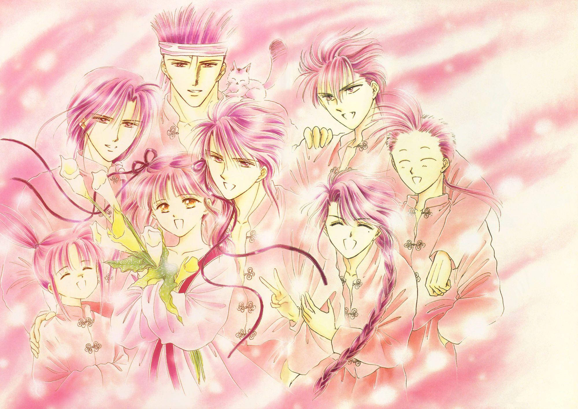 Fushigi Yuugi, pink hair, glowing pink background, Full HD Desktop Wallpaper
