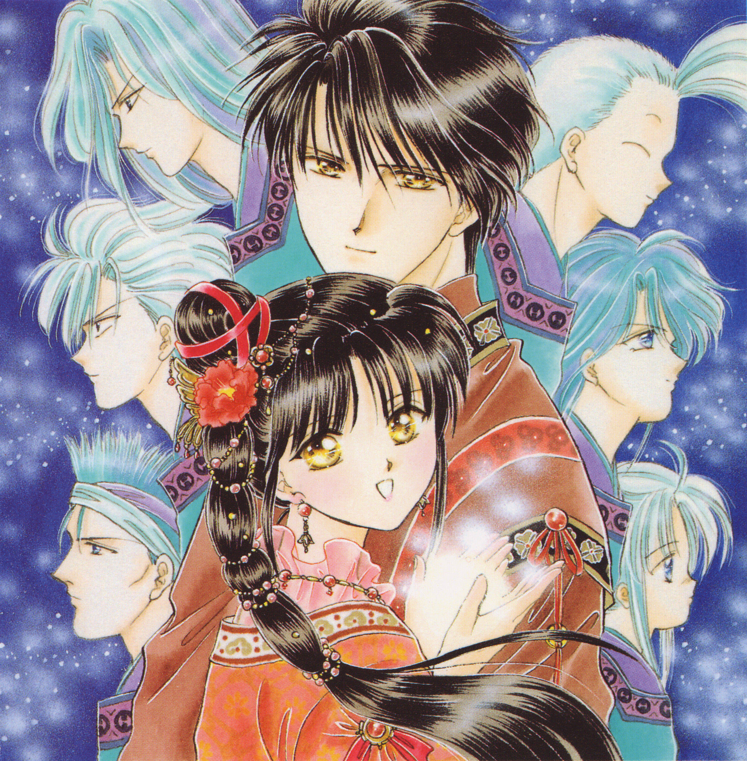 Fushigi Yuugi, golden eyes, red floral hair ornament, Full HD Phone Wallpaper