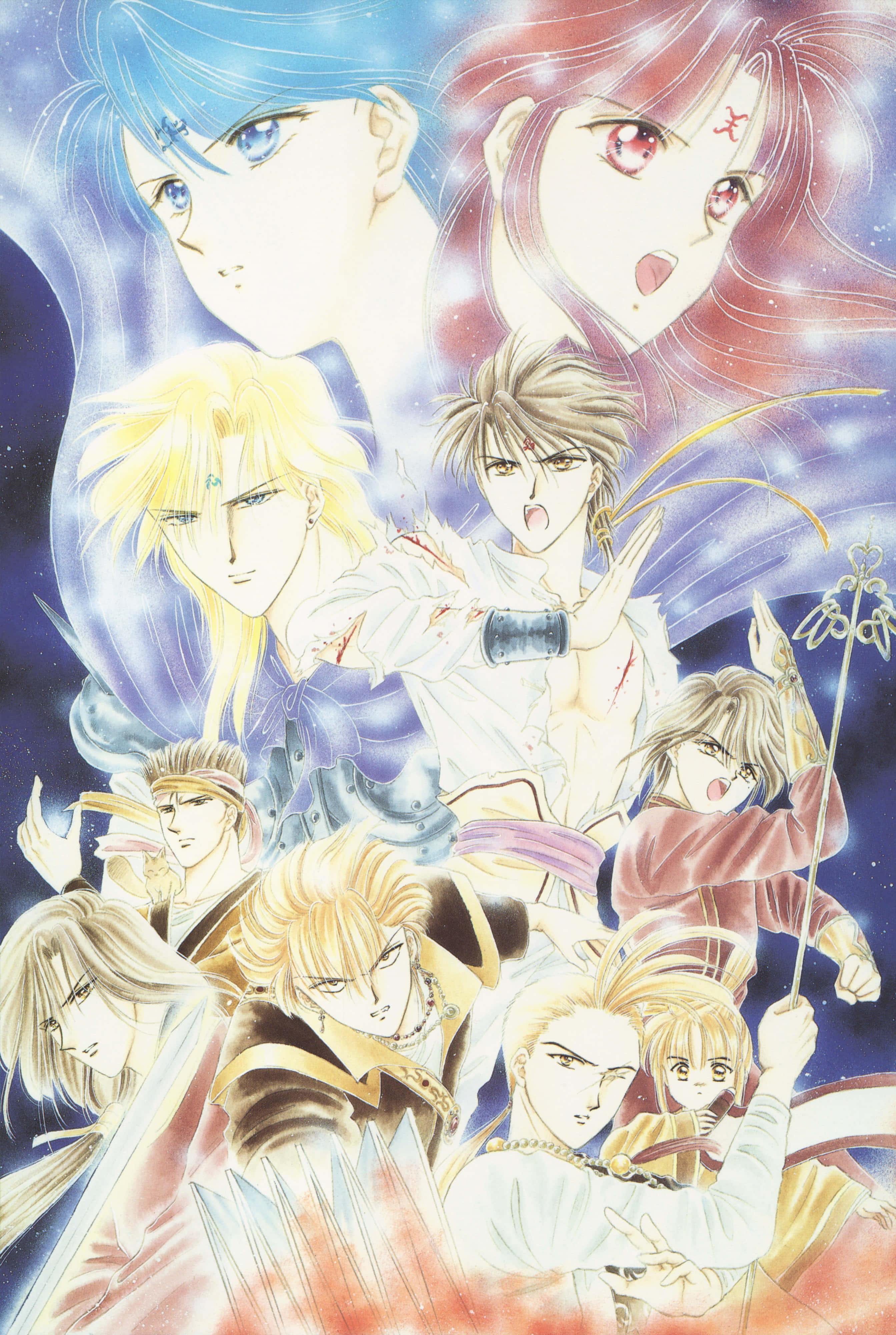 Fushigi Yuugi, character collage, anime illustration, 4K Phone Wallpaper