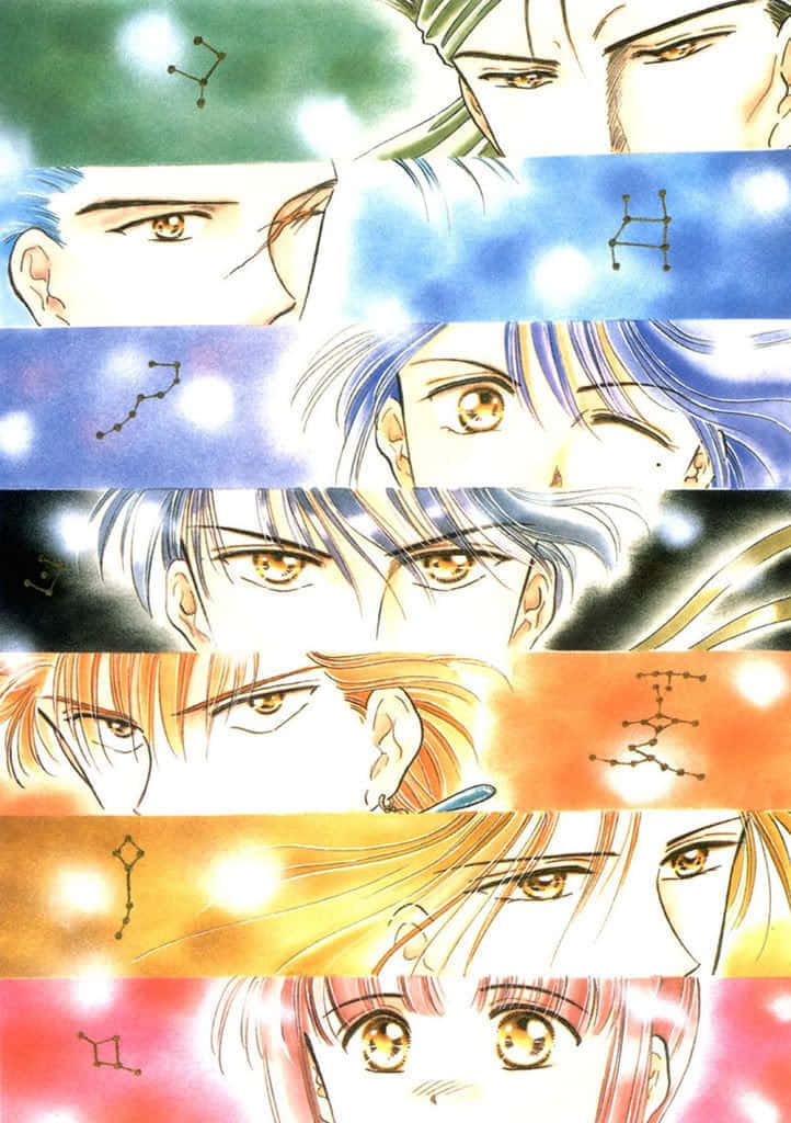 Fushigi Yuugi, golden eyes, colorful sky panels, SD Phone Wallpaper