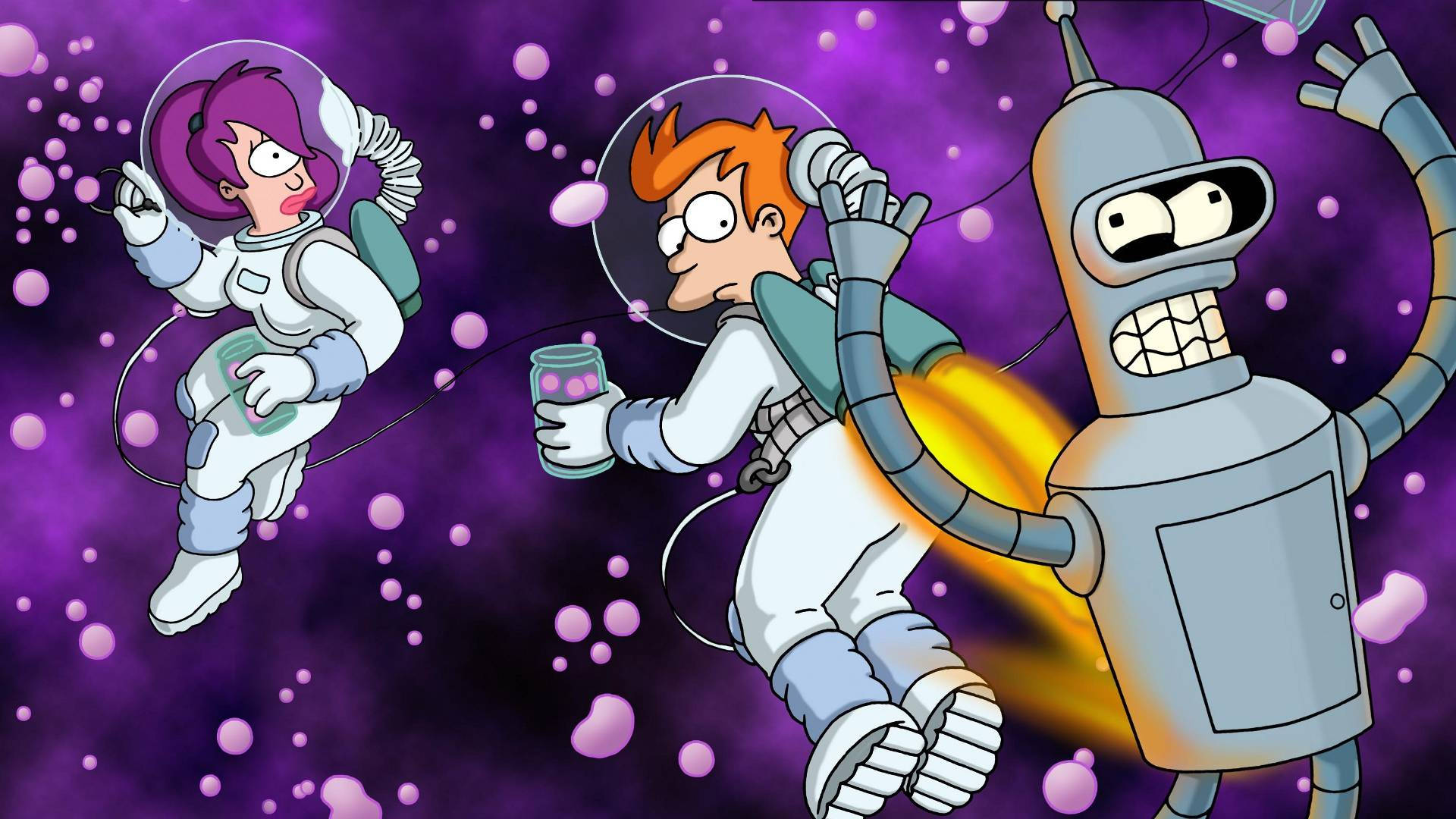Futurama, astronaut suit, purple nebula, Full HD Desktop Wallpaper