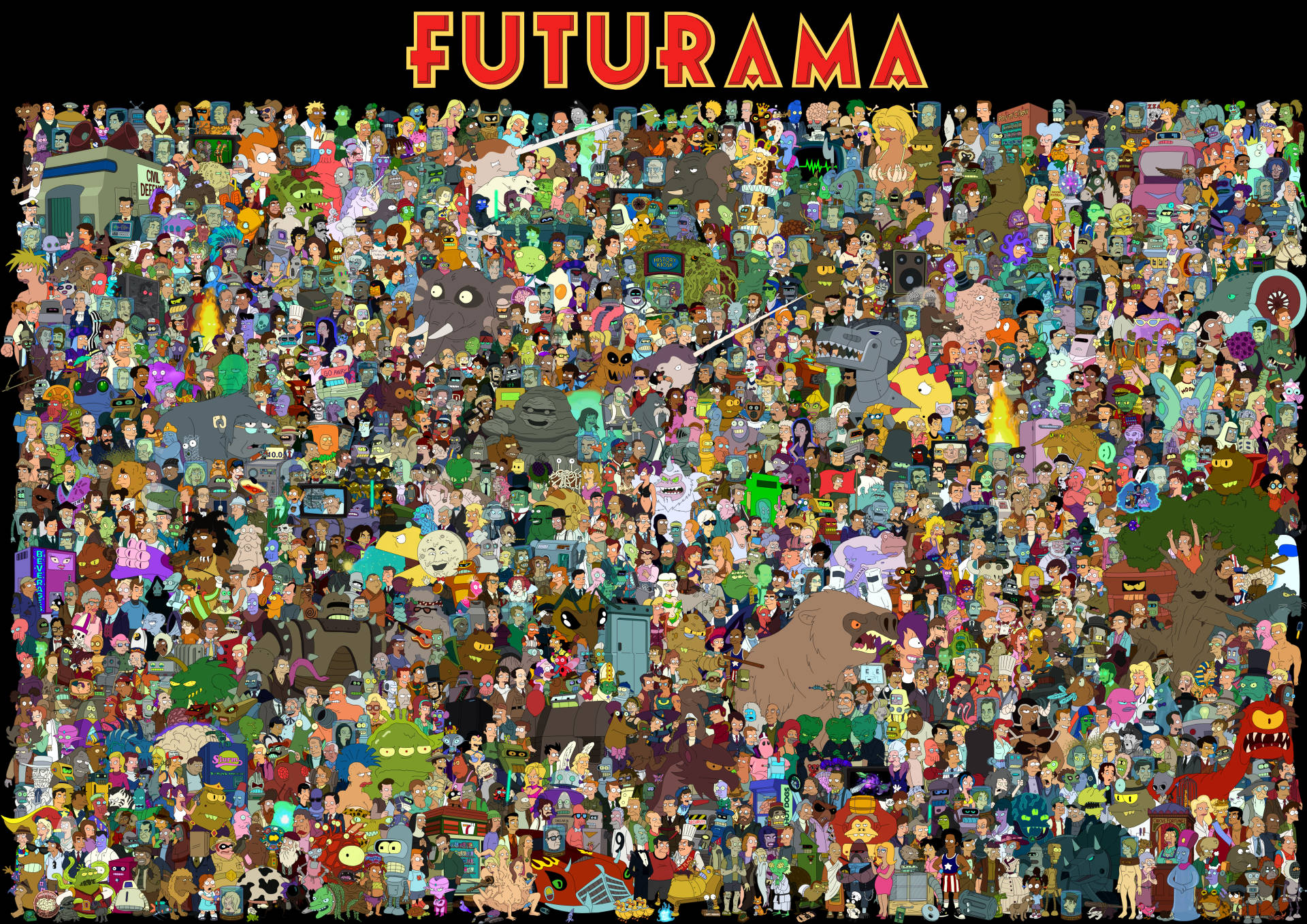 Futurama, Full Cast, cartoon style, Full HD Desktop Wallpaper