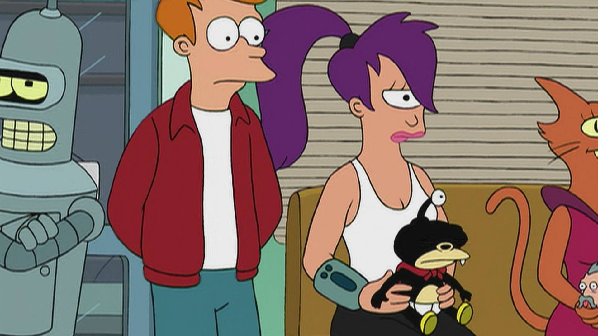 Futurama, robot, man in red jacket, Full HD Desktop Wallpaper