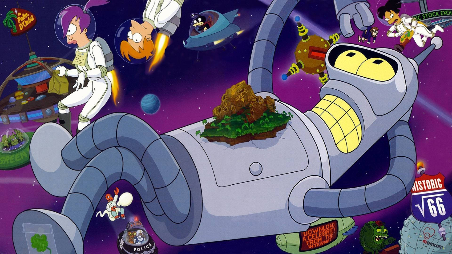 Futurama, outer space, giant robot, Full HD Desktop Wallpaper