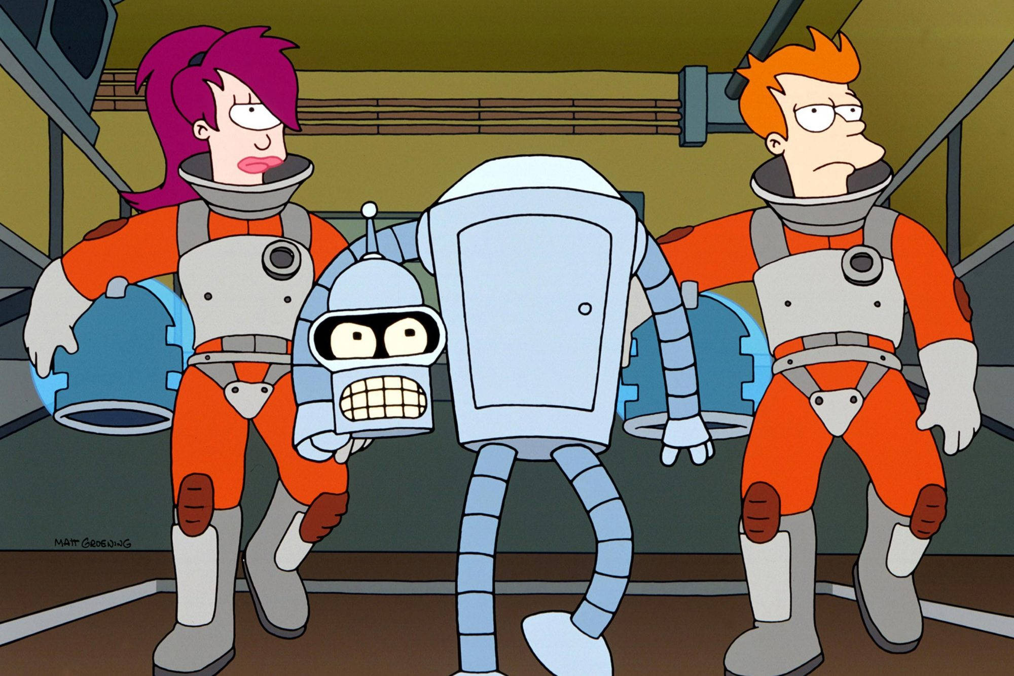 Futurama, orange suits, spaceship, Full HD Desktop Wallpaper