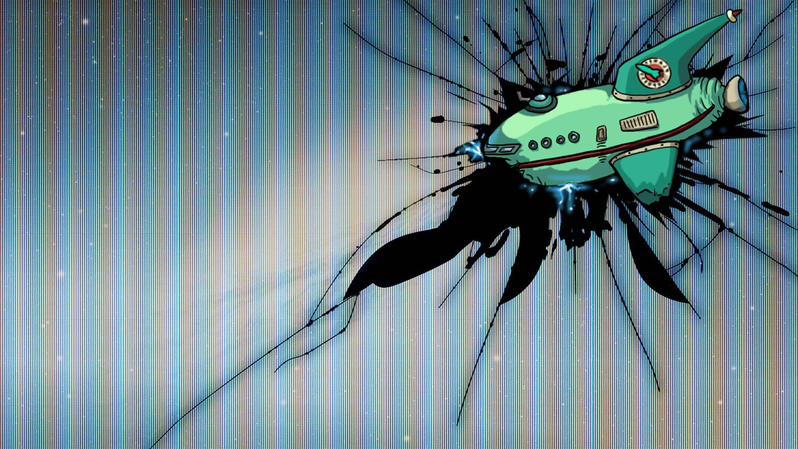 Futurama, space shuttle, teal, 2K Desktop Wallpaper