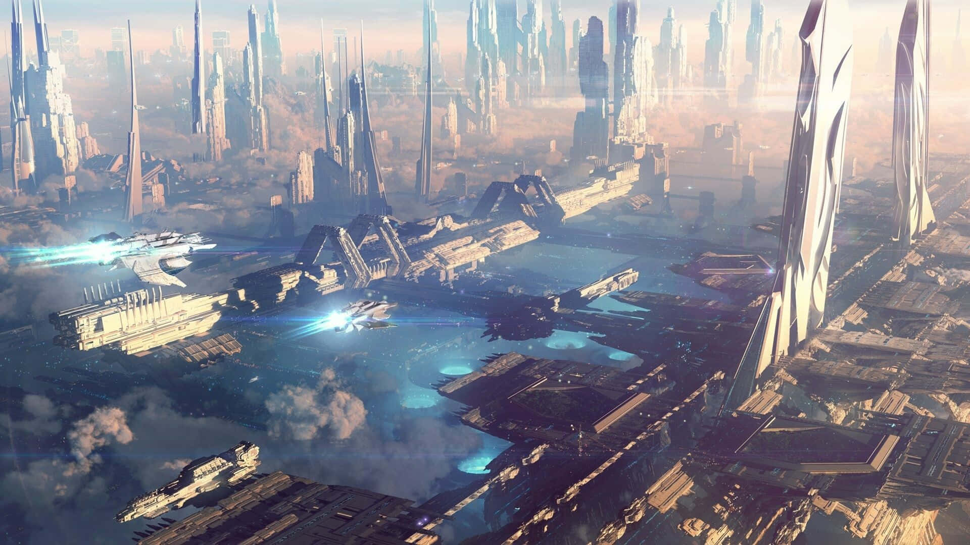Future City, futuristic cityscape, towering skyscrapers, Full HD Desktop Wallpaper