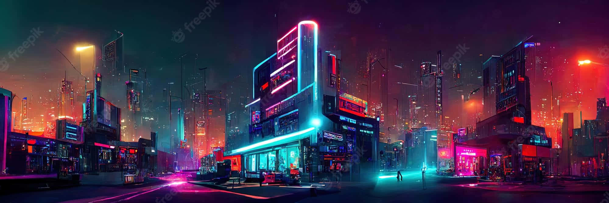 Future City, neon-drenched, cyberpunk cityscape, Full HD Desktop Wallpaper